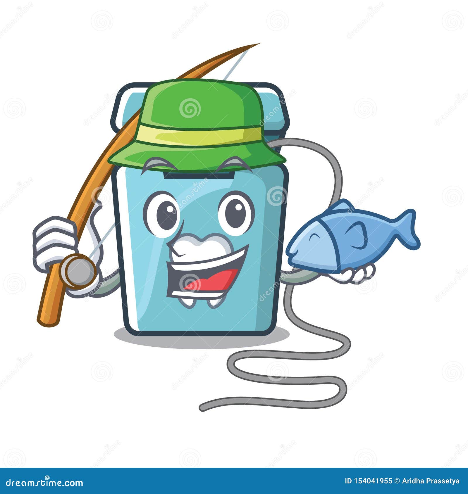 Fishing Dental Floss in a Mascot Box Stock Vector Illustration of