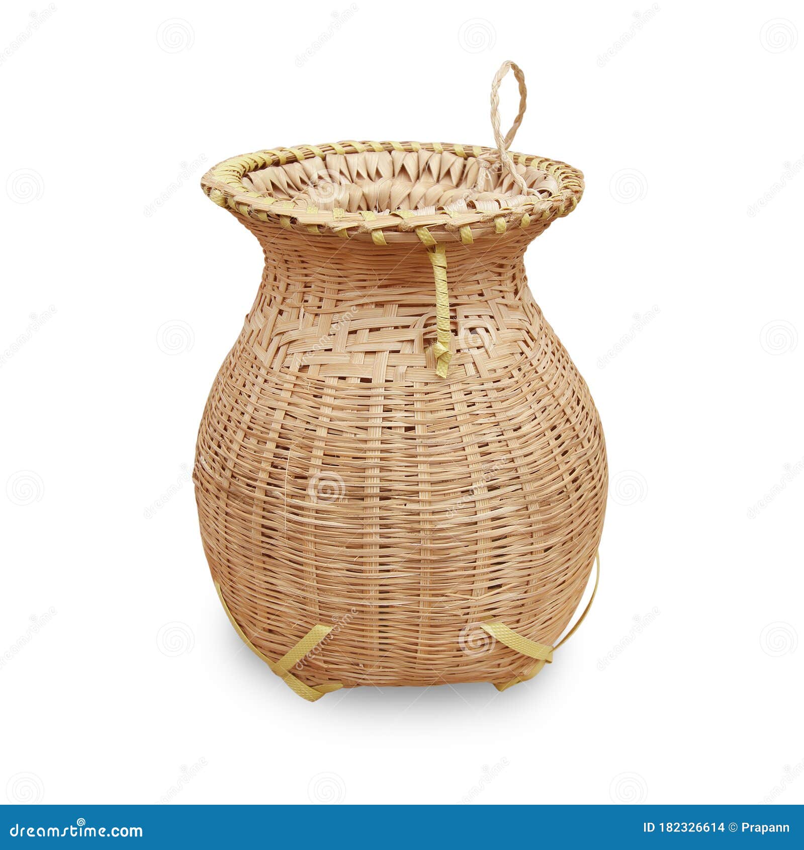 Fishing Equipment a Basket Made from Bamboo Isolated Stock Photo