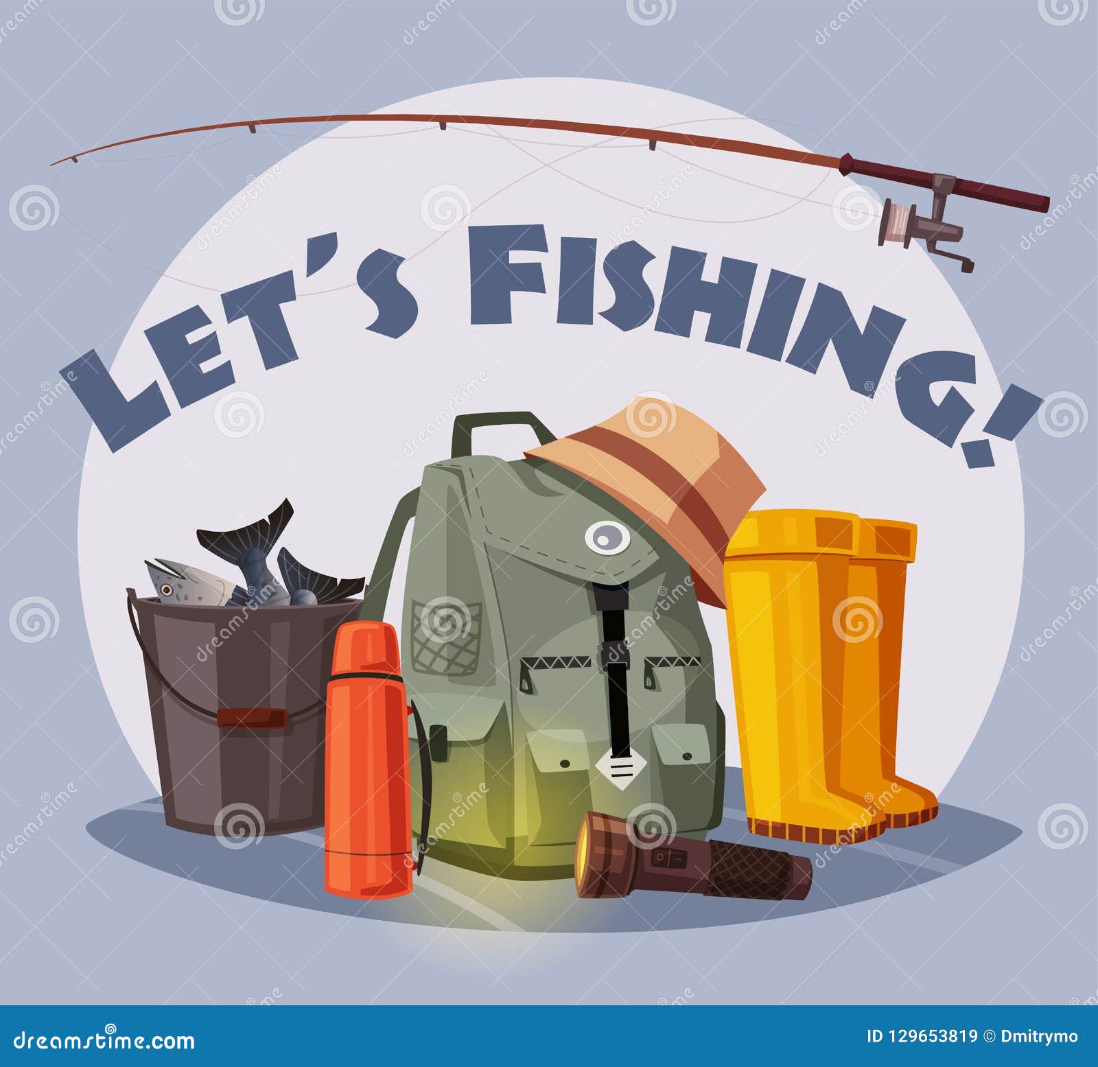 Fishing Equipment. Set of Icons Stock Vector - Illustration of