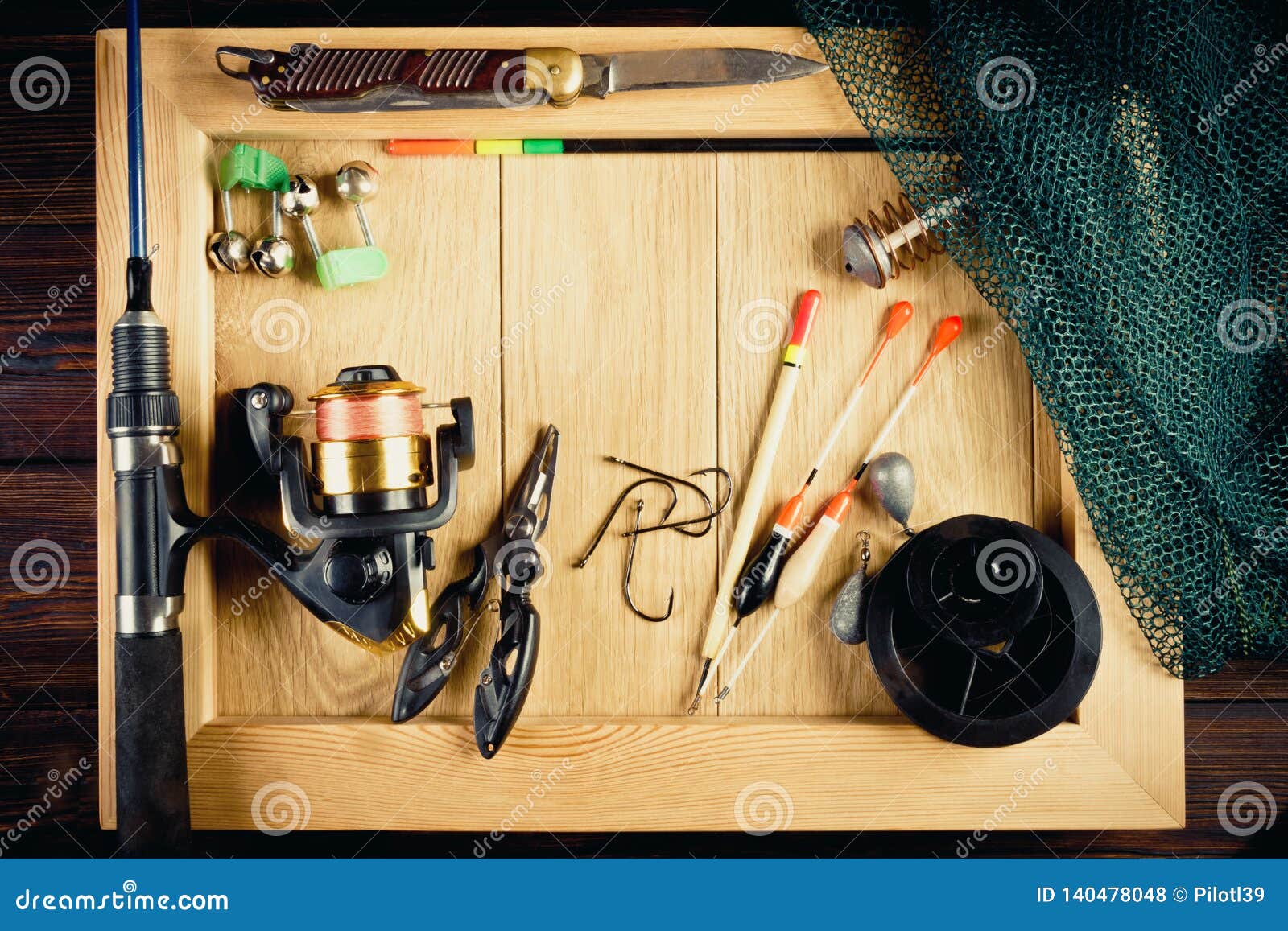 Fishing gear in frame stock photo. Image of freshwater - 140478048