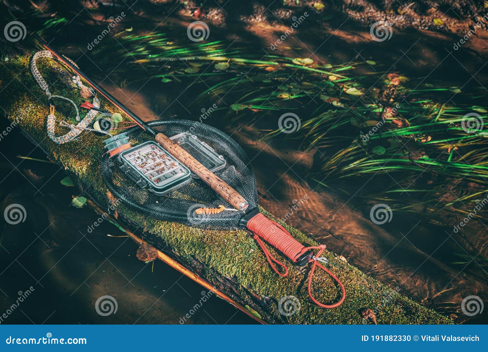 Fishing Gear Lying on the Bank of a Forest Stream. Fly Fishing and Tenkara  Stock Photo - Image of fishing, feather: 191882330