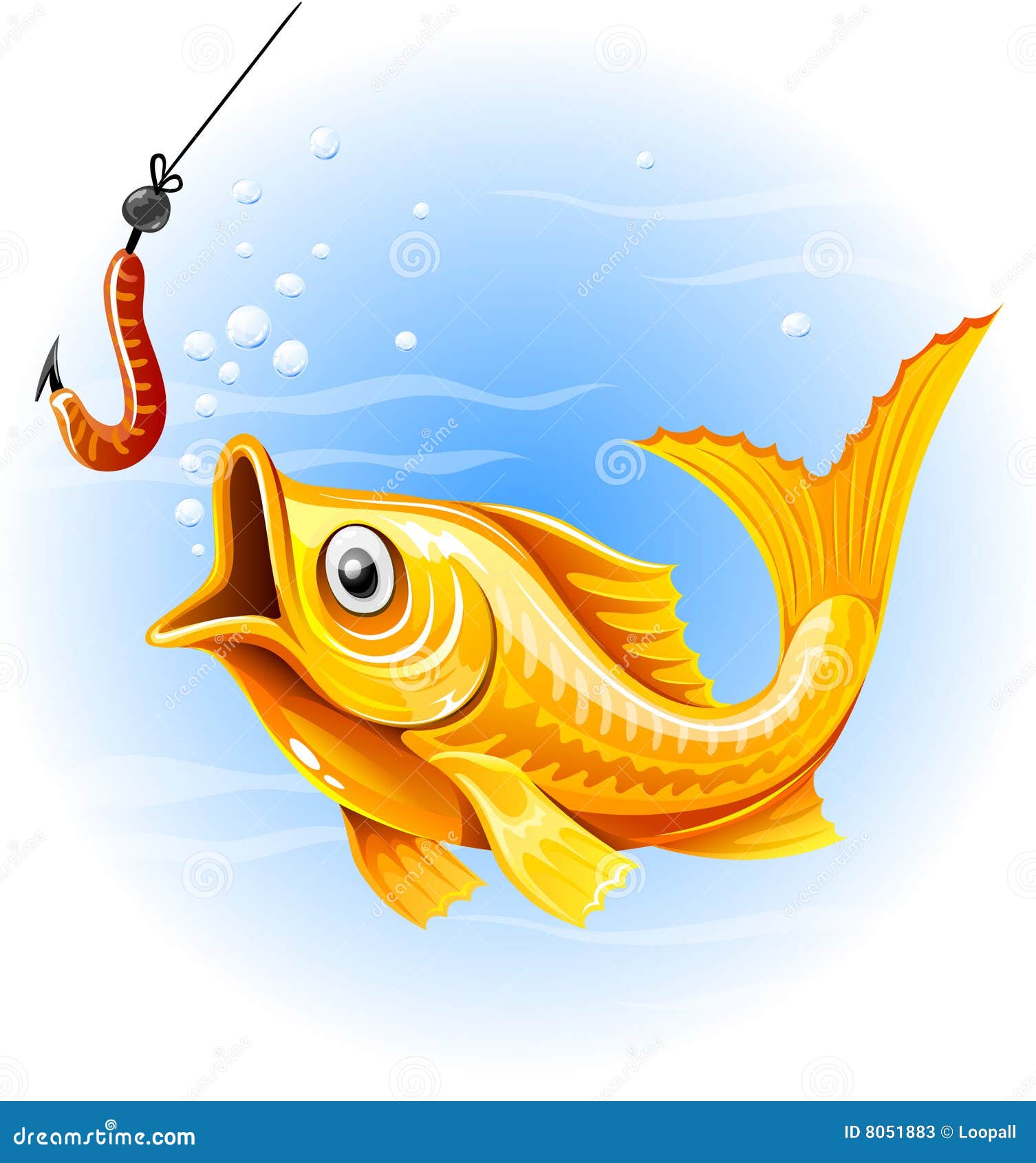 Cartoon Orange Fish Hunts On A Pink Worm Vector Illustration. Fun, Fishing,  Hook Underwater. Royalty Free SVG, Cliparts, Vectors, and Stock  Illustration. Image 53462730.
