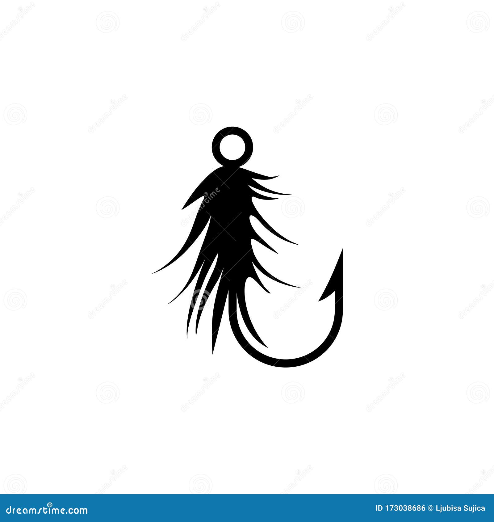 Fishing Hook with Feather Icon. Graphic Fly Fishing Icon or Logo