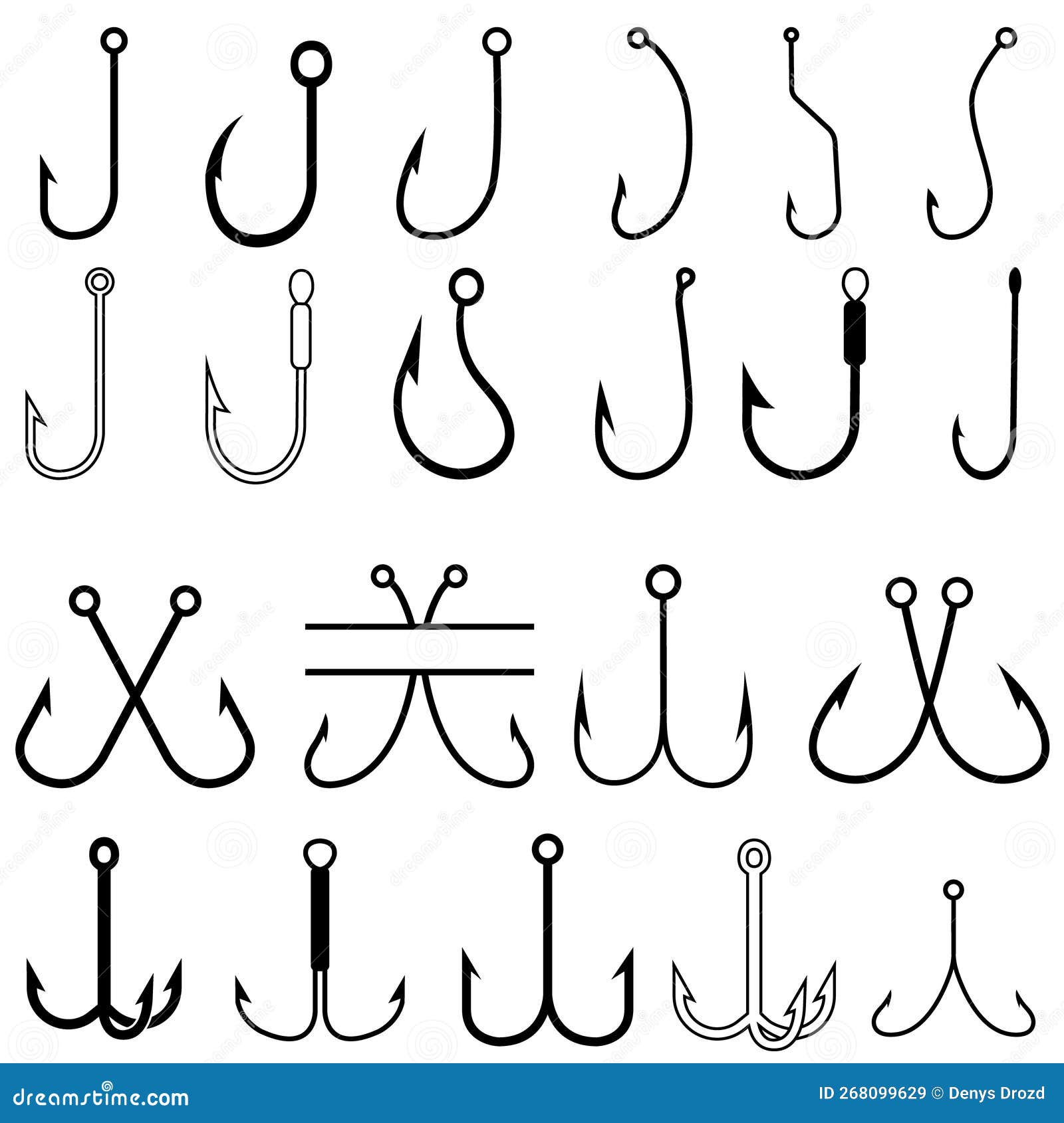 Fishing Hook Icon Vector Set. Fishing Illustration Sign Collection