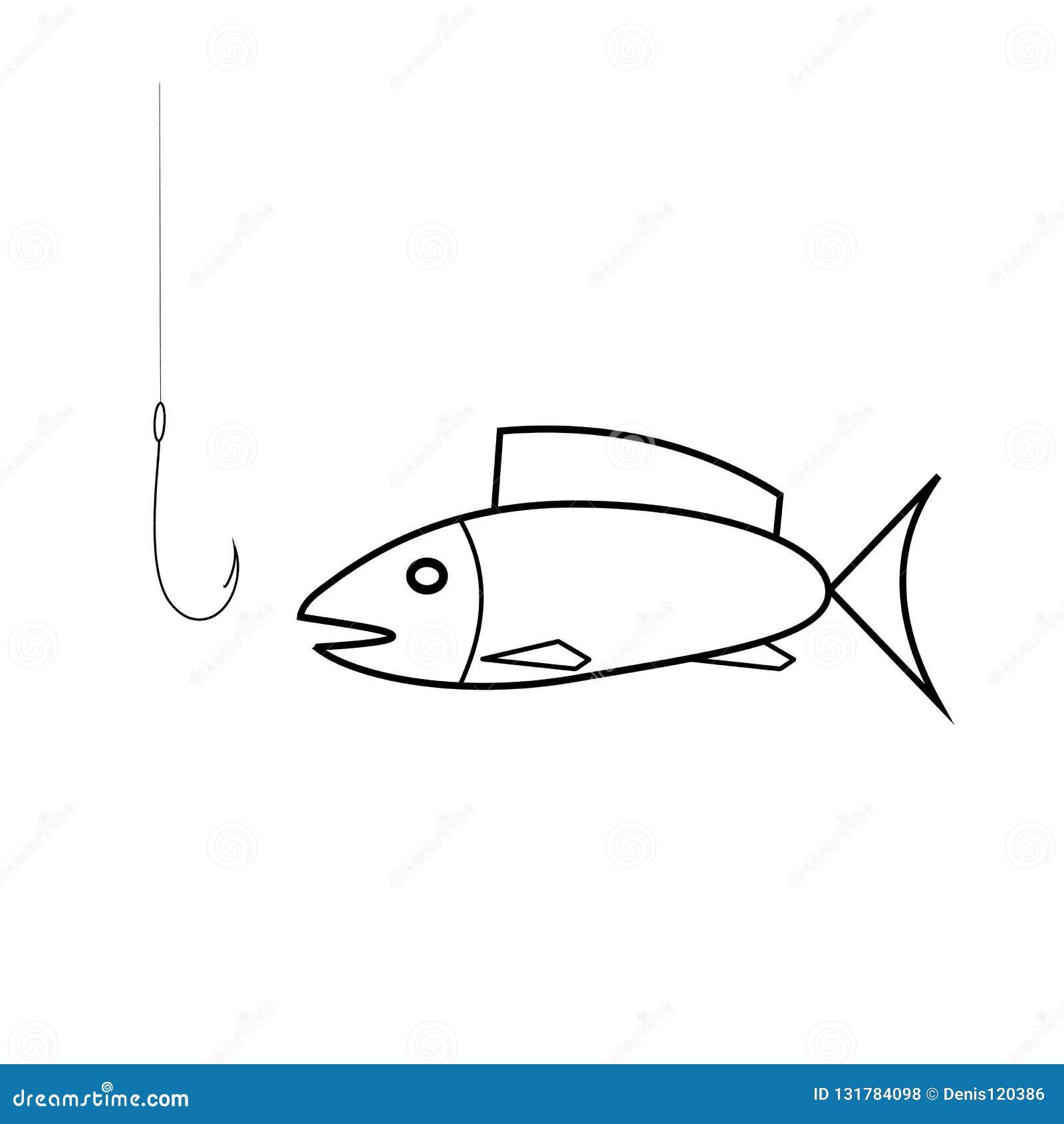 Fish with Hook Vector Drawing Stock Illustration - Illustration of