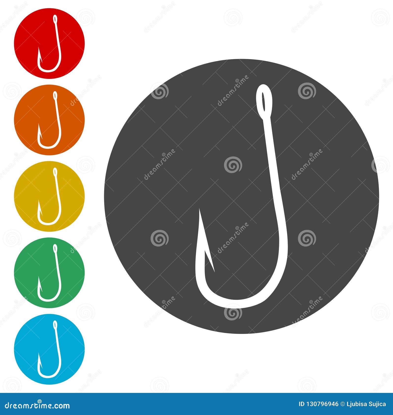 Fishing Hook Sign Icon. Round Circle Buttons with Frame Stock Vector -  Illustration of fisherman, catch: 130796946