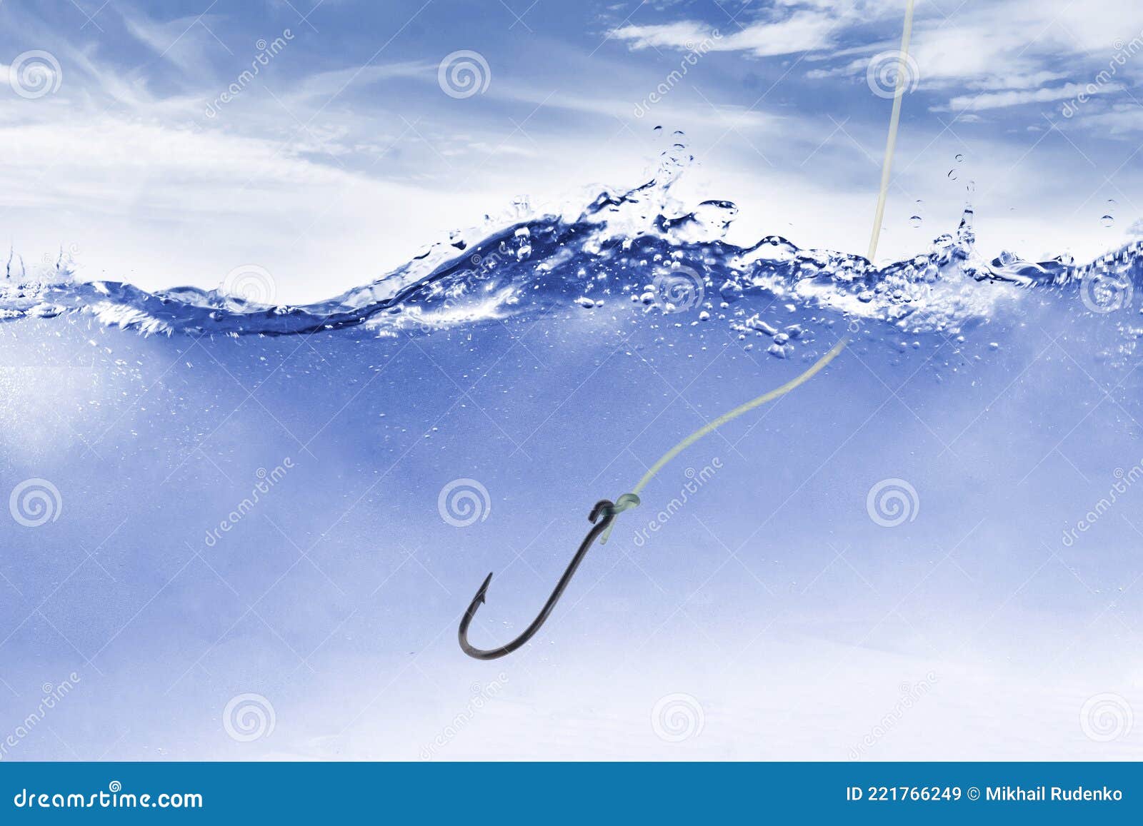 A Fishing Hook Tackle Underwater. Fish Sport Concept, Sea Water