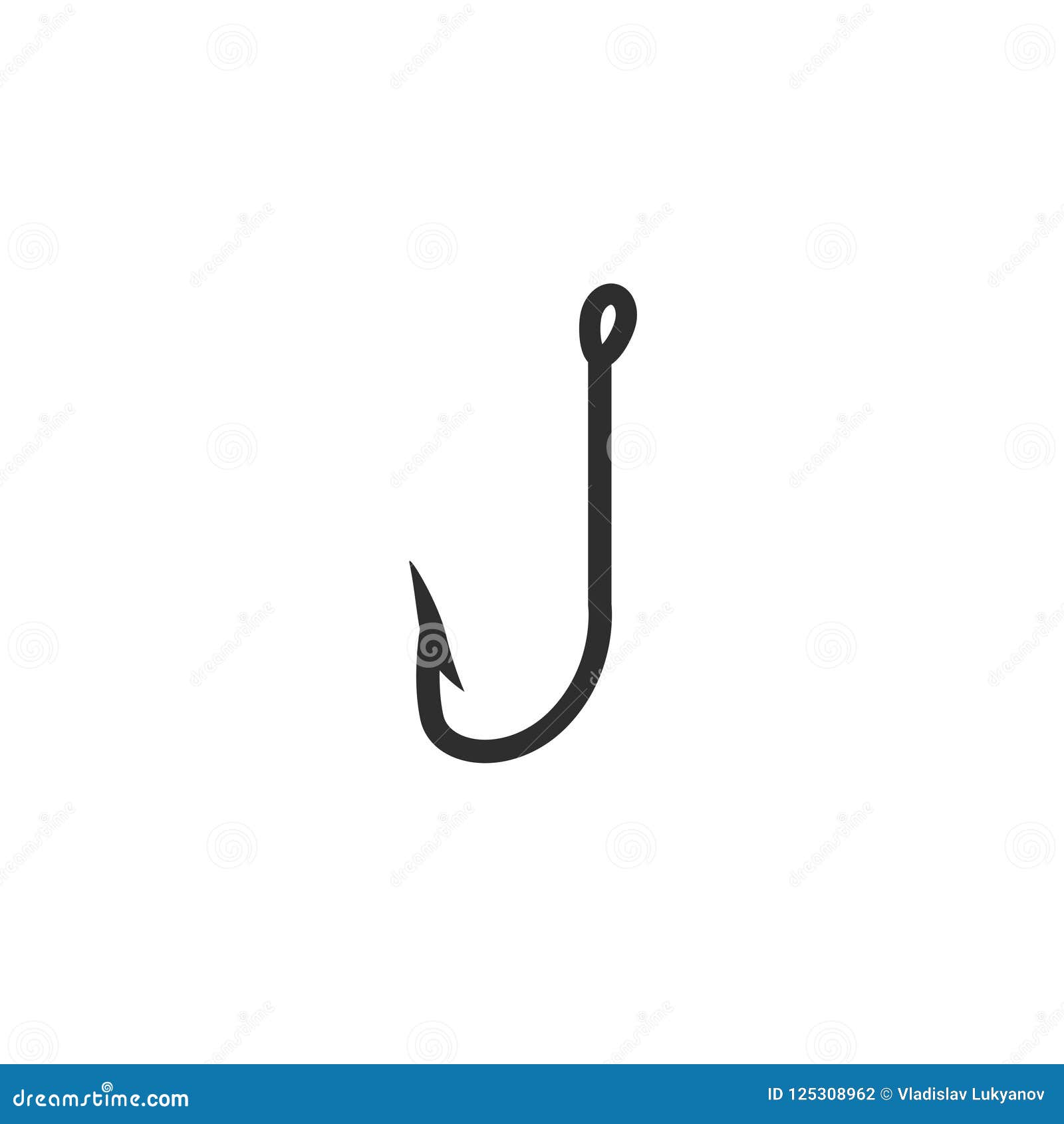 Fishing Hook Vector Icon, Black Fishhook Isolated Clipart Stock