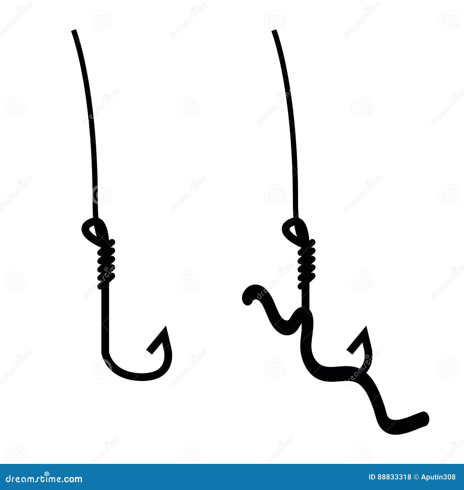 Fishing Hook with Worm Vector Silhouette Stock Vector - Illustration of  color, water: 88833318