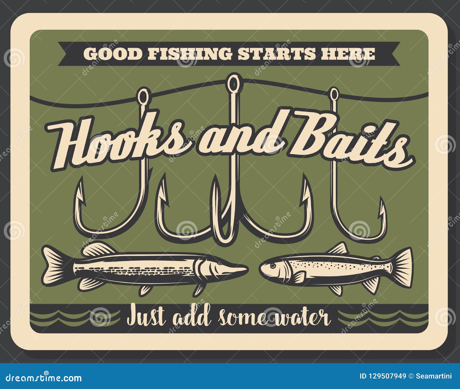 Fishing Hooks and Baits Store, Vector Stock Vector - Illustration of retro,  fish: 129507949