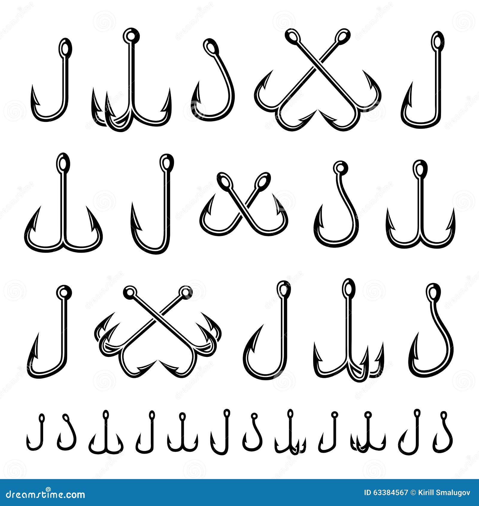 Fishing hooks set. Vector stock vector. Illustration of nature 63384567