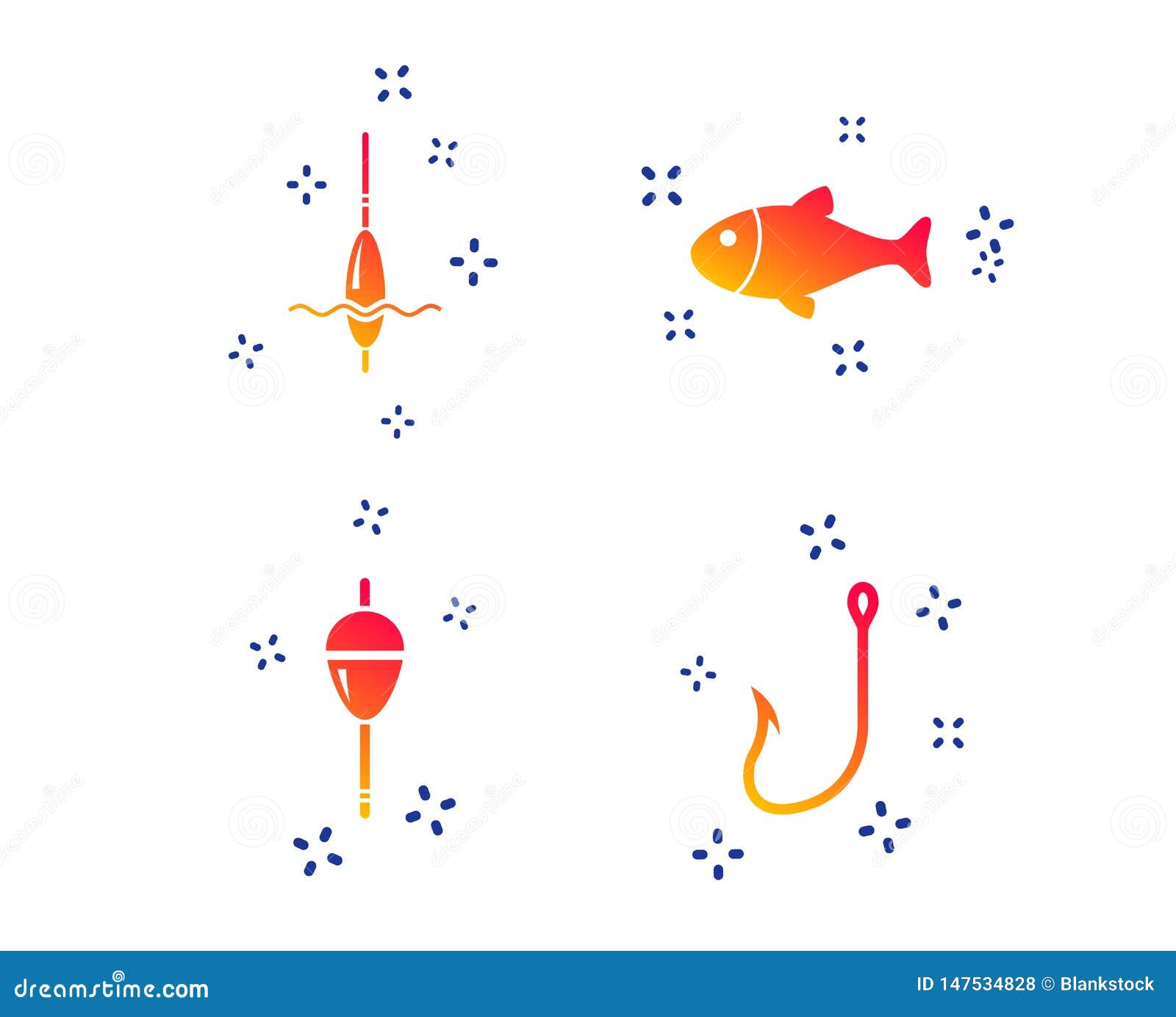 fishing icons. fish with fishermen hook . 