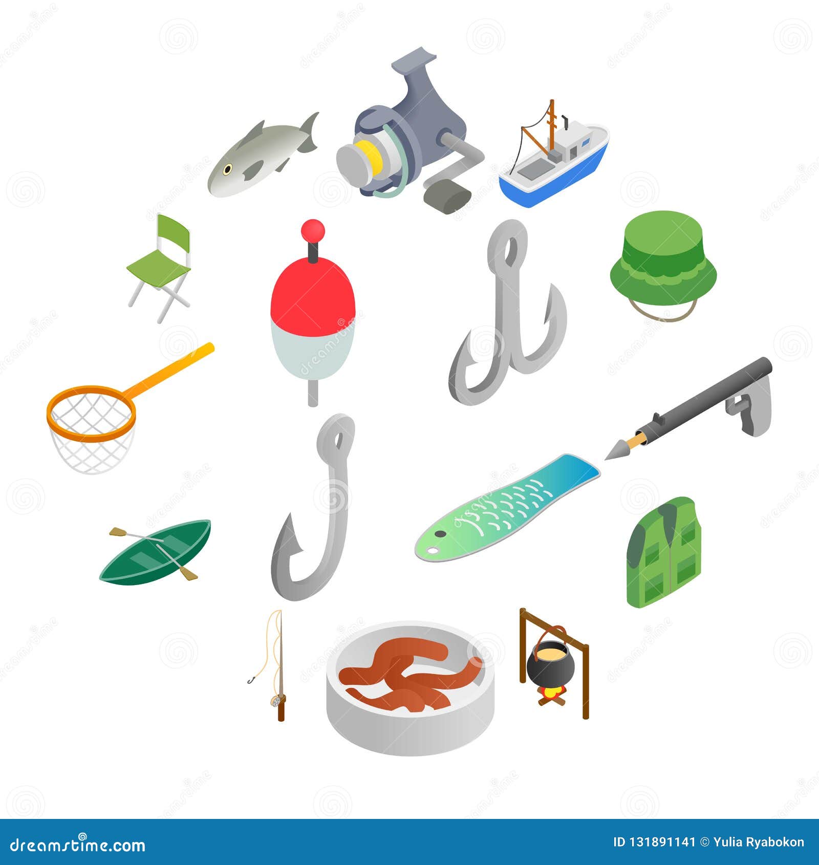 Download Fishing Isometric 3d Icons Set Stock Vector - Illustration ...