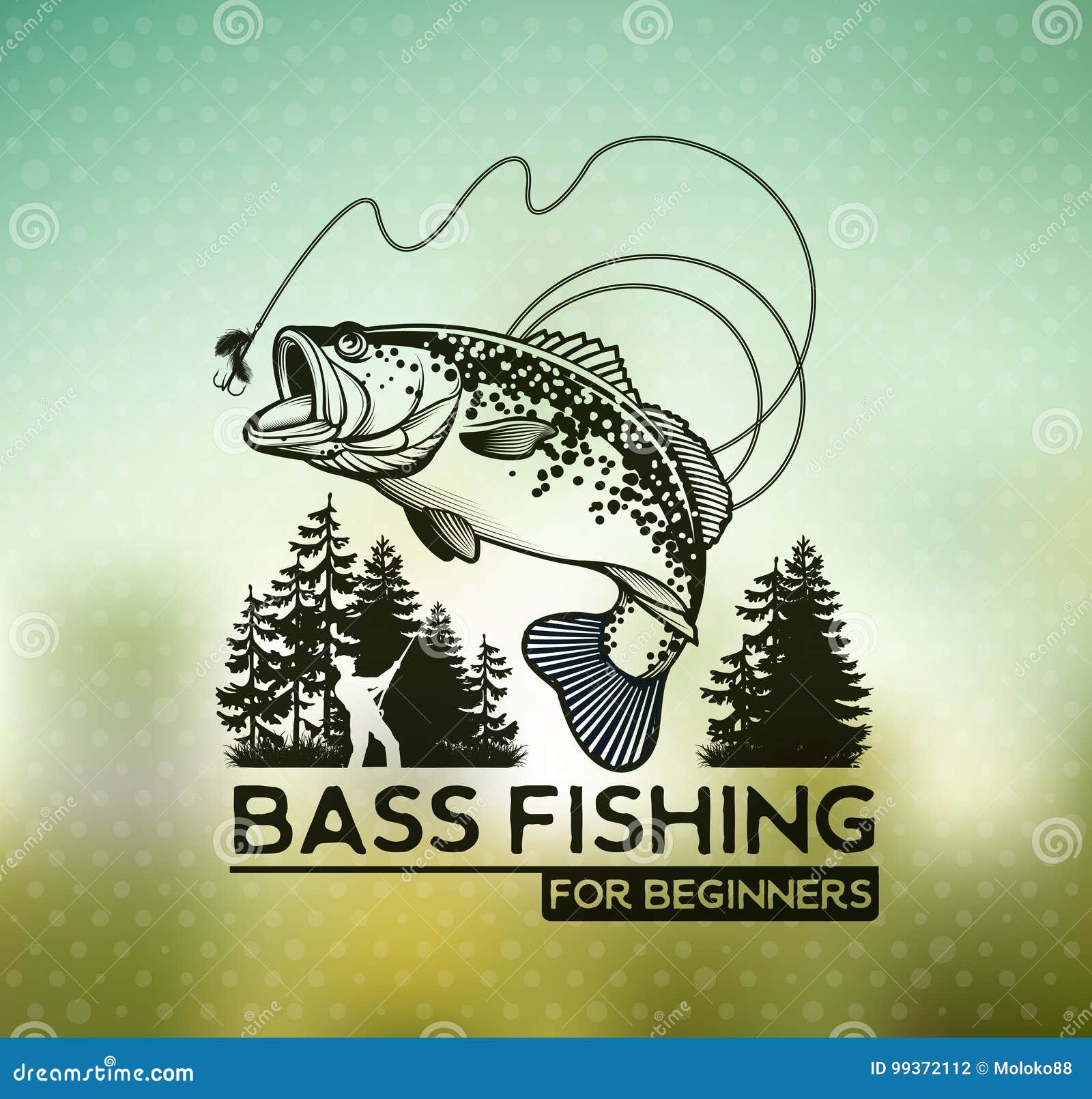 Bass Fishing Emblem on Blur Background. Vector Illustration. Stock Vector -  Illustration of emblem, predator: 99372112