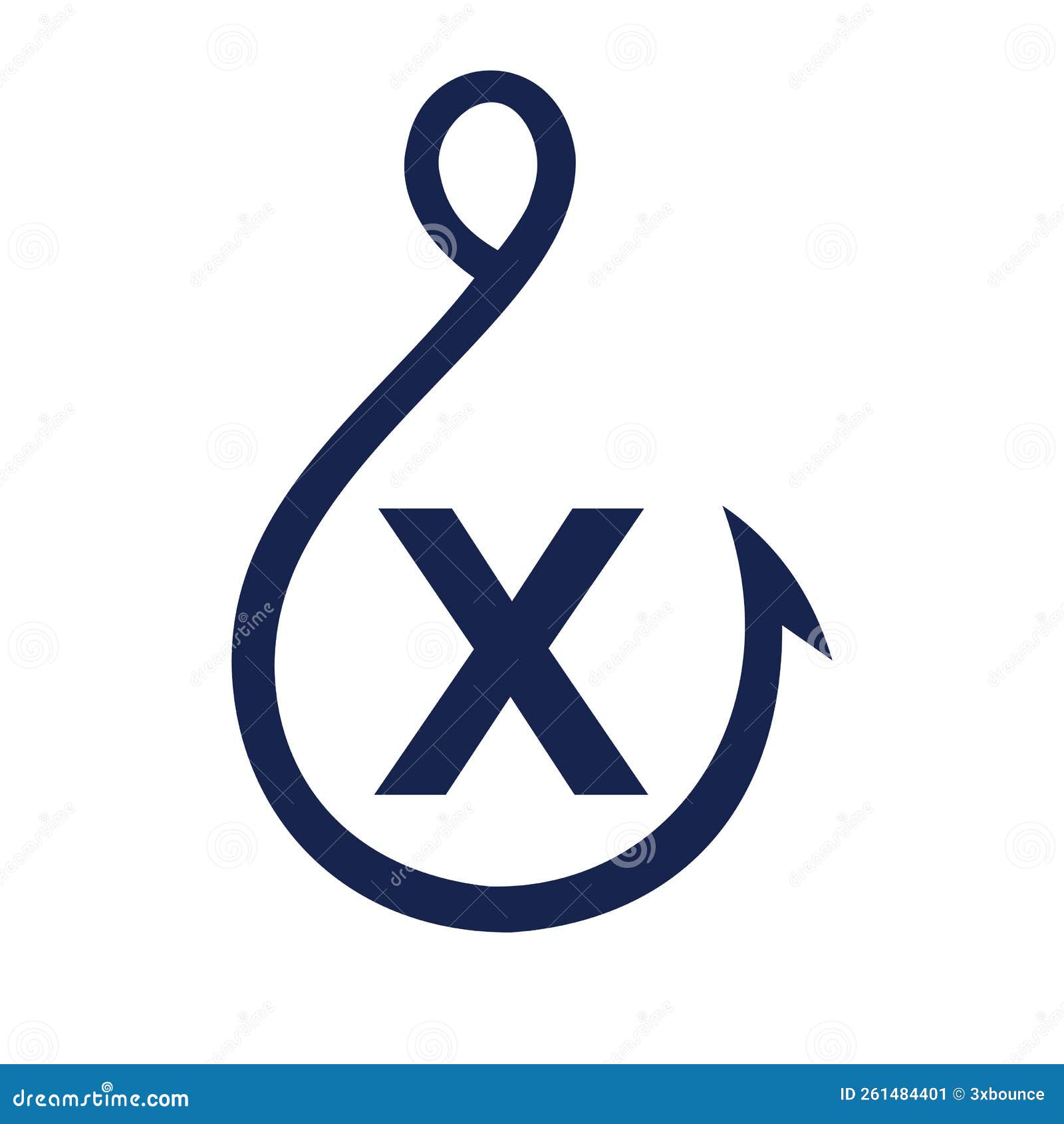 Fishing Logo on Letter X Sign, Fishing Hook Logo Template Stock