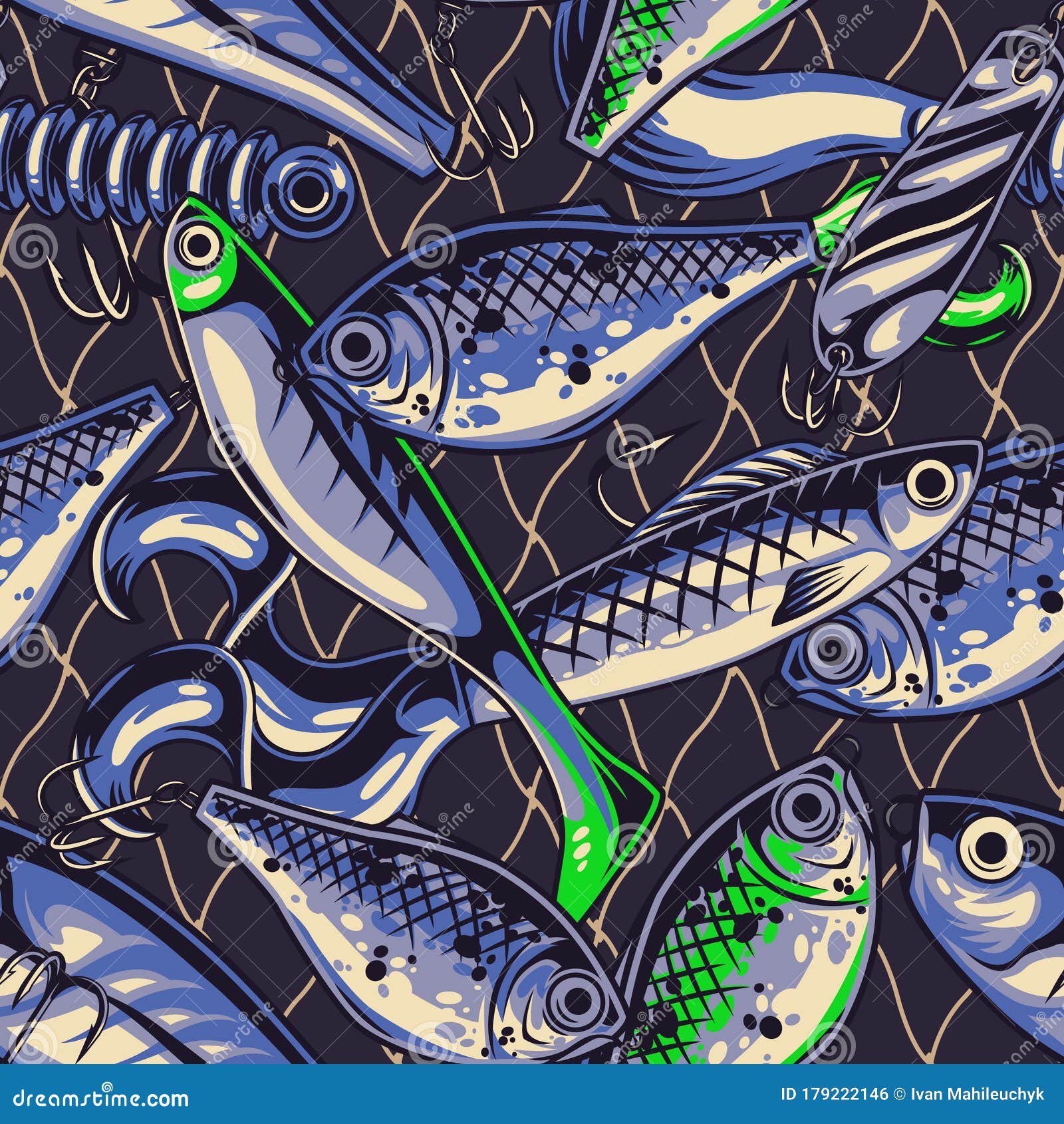 Download Fishing Lures Vintage Seamless Pattern Stock Vector - Illustration of colorful, lure: 179222146