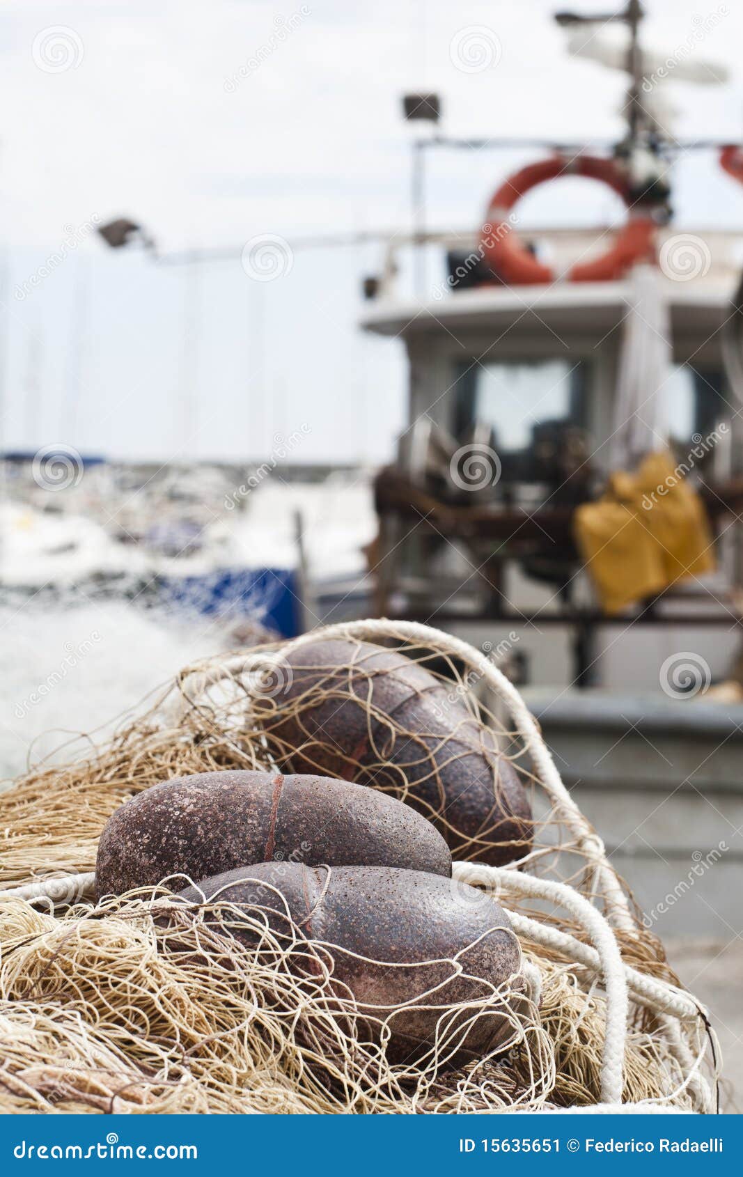 Fishing net and buoys stock image. Image of macro, tied 15635651