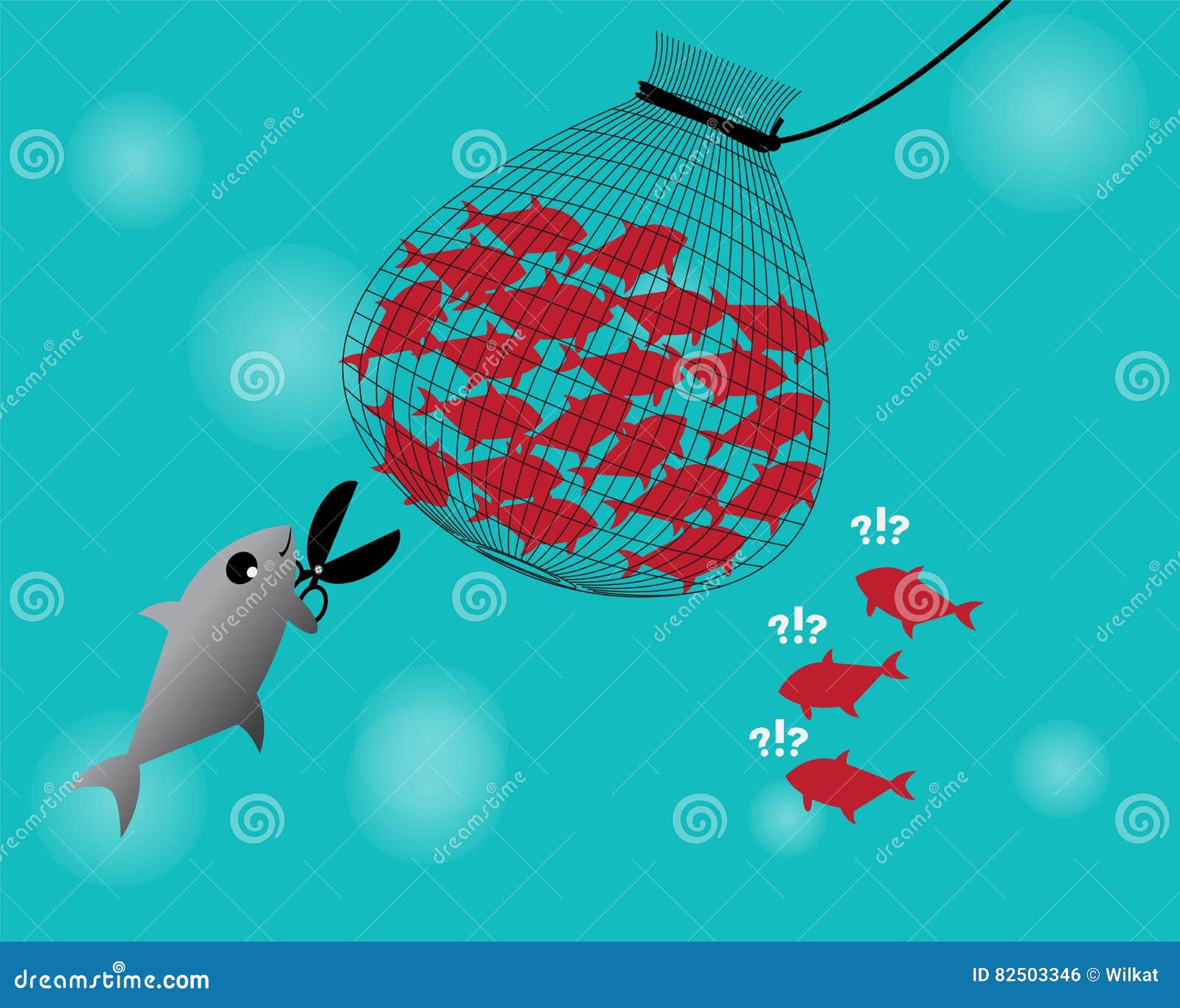 https://thumbs.dreamstime.com/z/fishing-net-catch-fish-chasing-group-use-scissor-cutting-help-vector-illustration-82503346.jpg