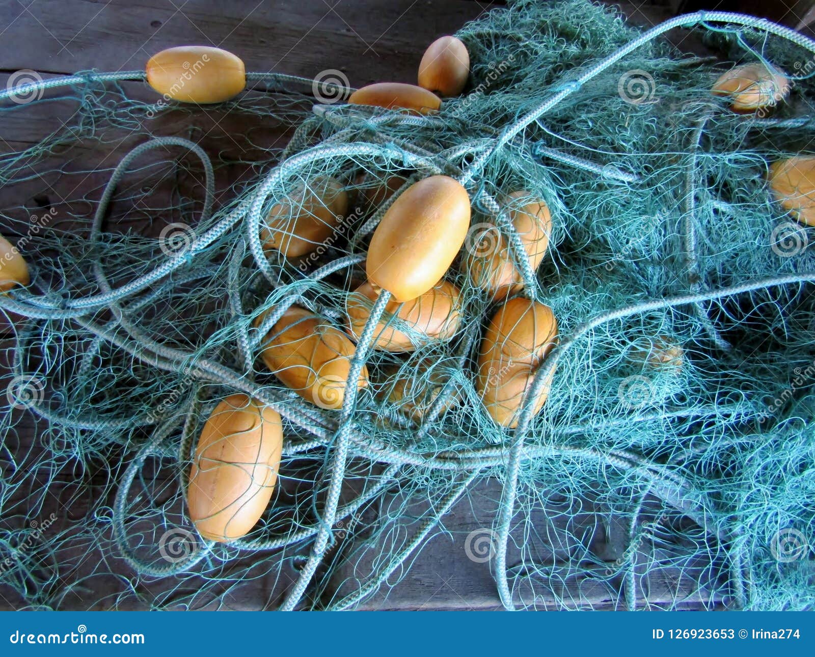 Blue Fishing Net and Floats Close Up Stock Image - Image of
