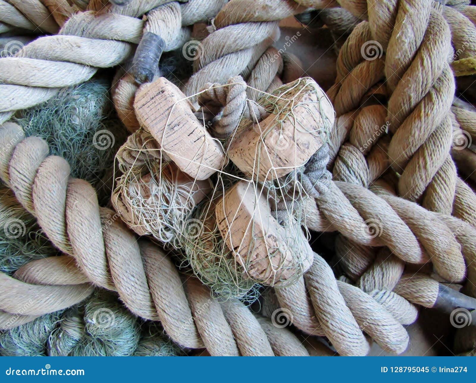 Cork Fishing Net Rope Wooden Background Stock Photos - Free