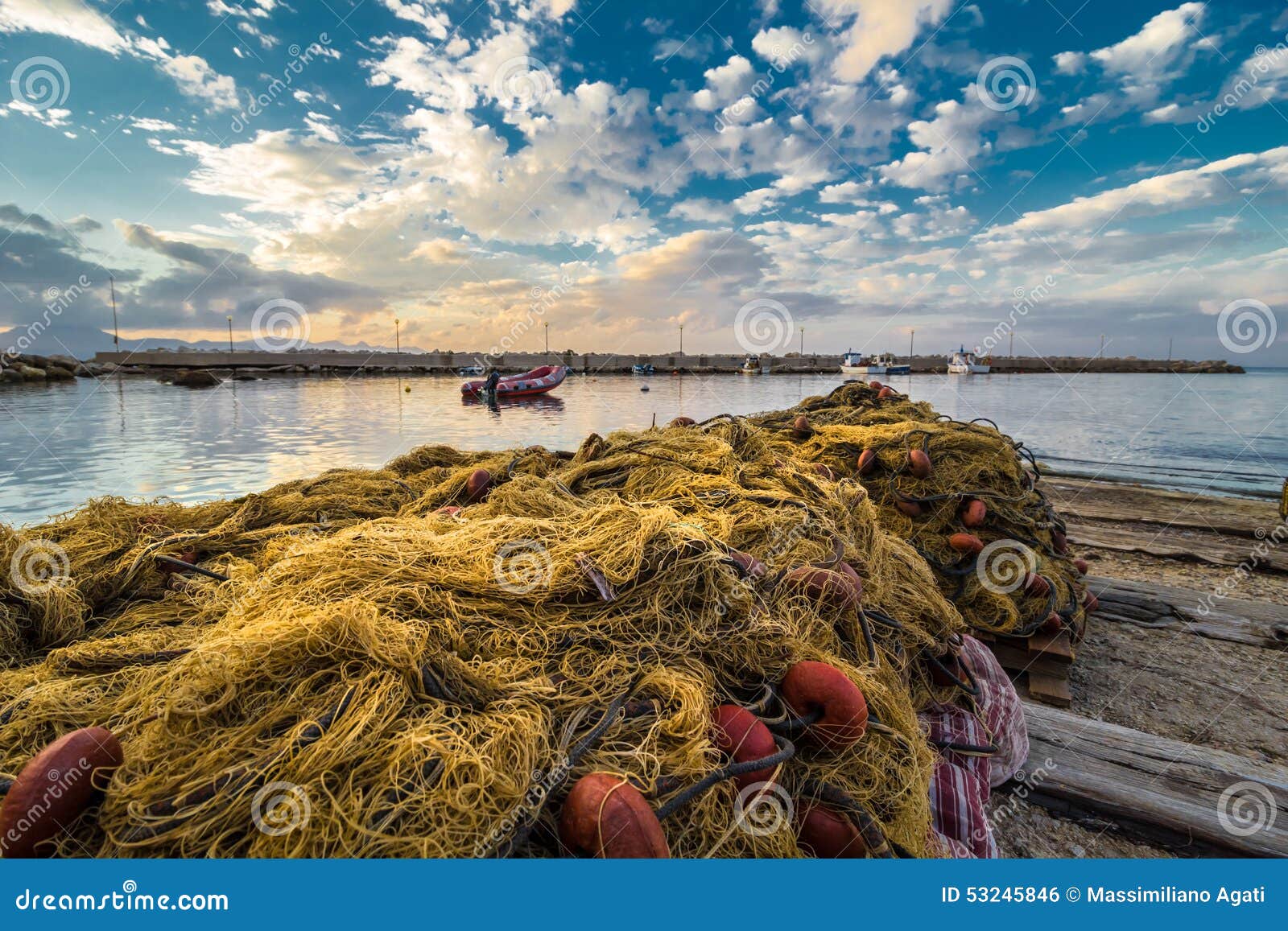 Fishing net in Sicily stock photo. Image of pier, cord - 53245846