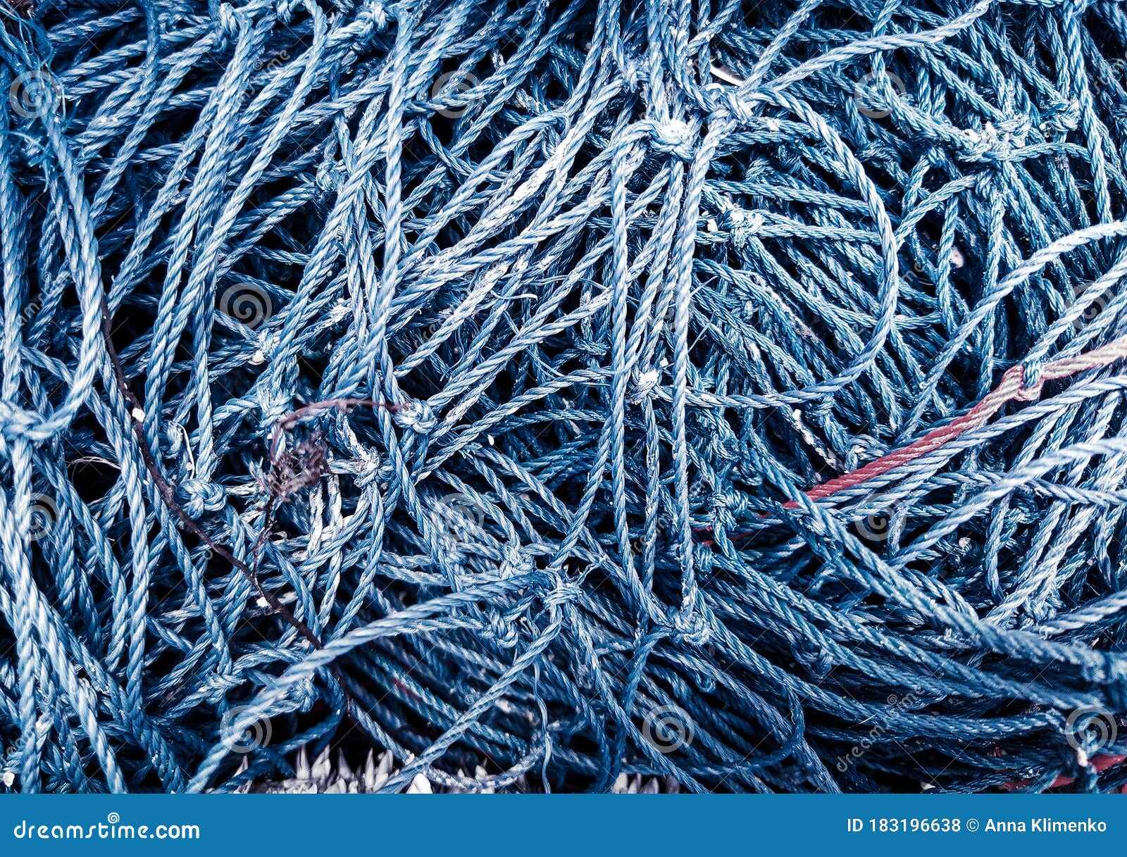 Fishing Net Tangled. Blue Ropes of Fishnet Art Abstraction for