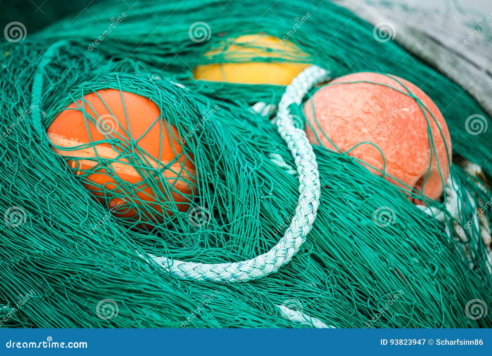 Fishing nets and floats stock image. Image of cord, nylon - 93823947