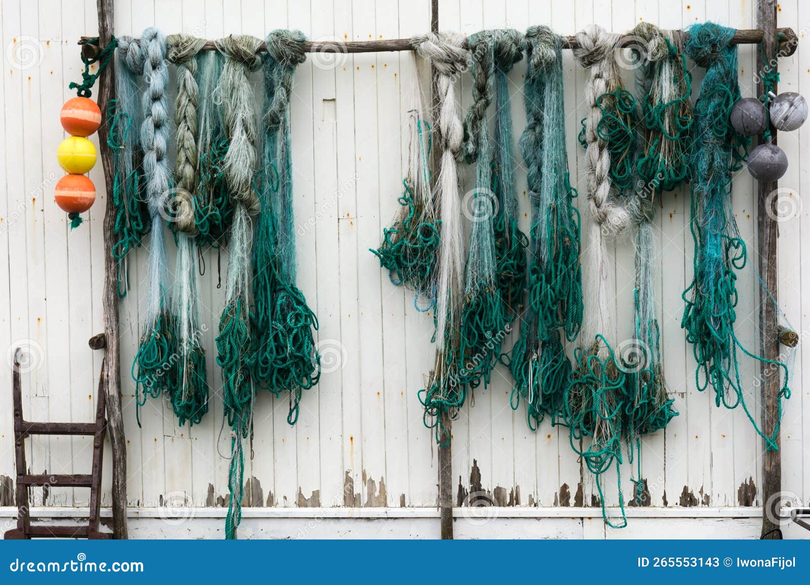 Premium Photo  Blue fishing net on white wooden wall