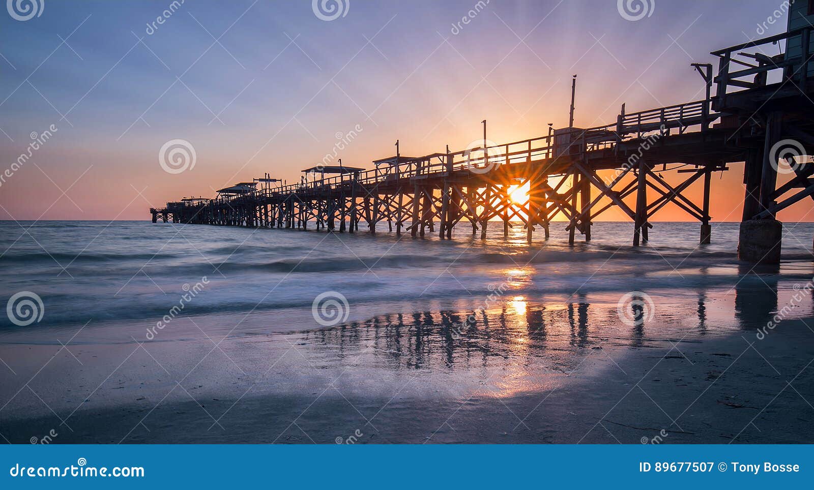Fishing Pier at Sunset stock image. Image of morning - 89677507
