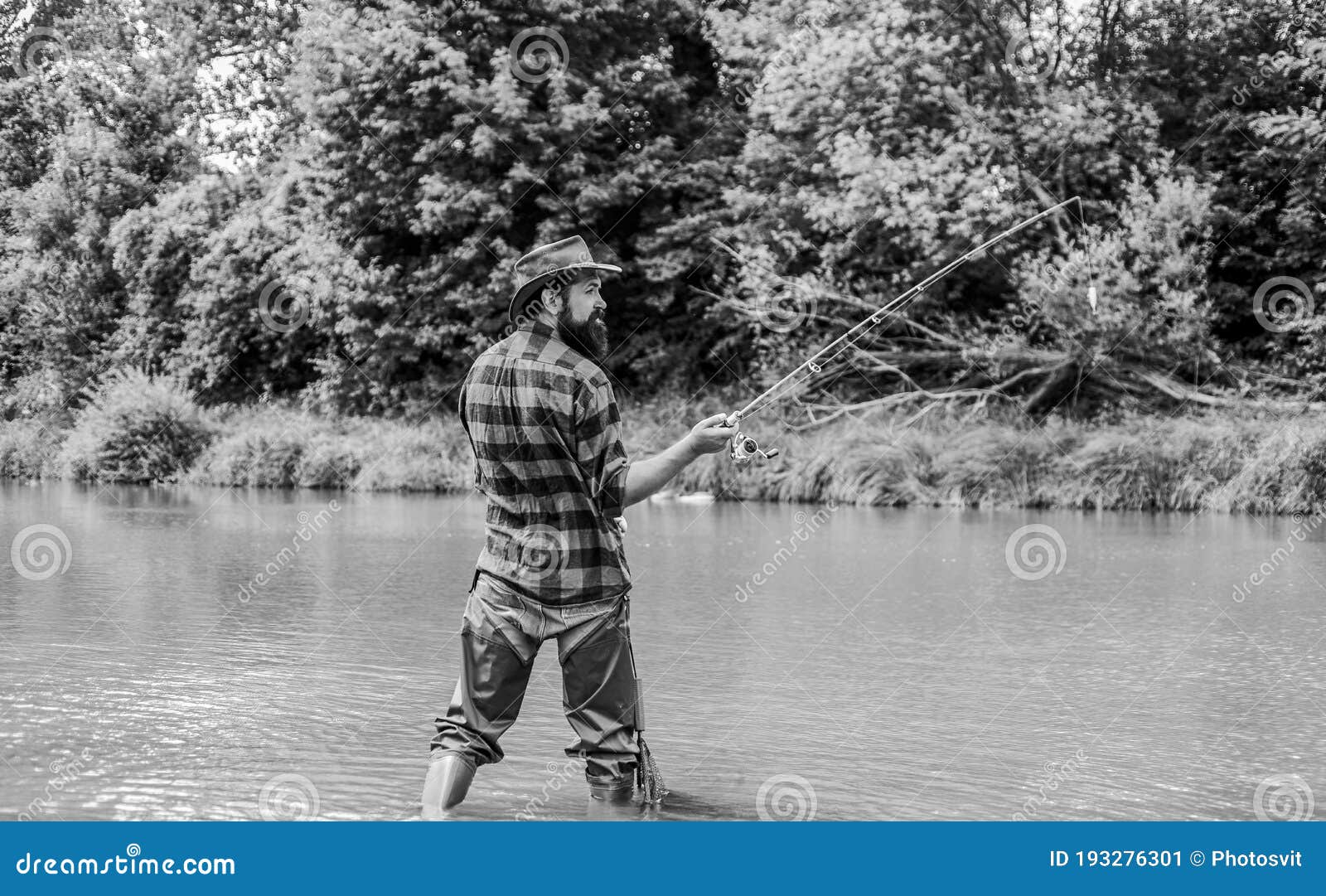 Fishing is the Reel Deal. Summer Weekend. Big Game Fishing. Mature Man Fly  Fishing. Man Catching Fish Stock Image - Image of pothunter, sport:  193276301