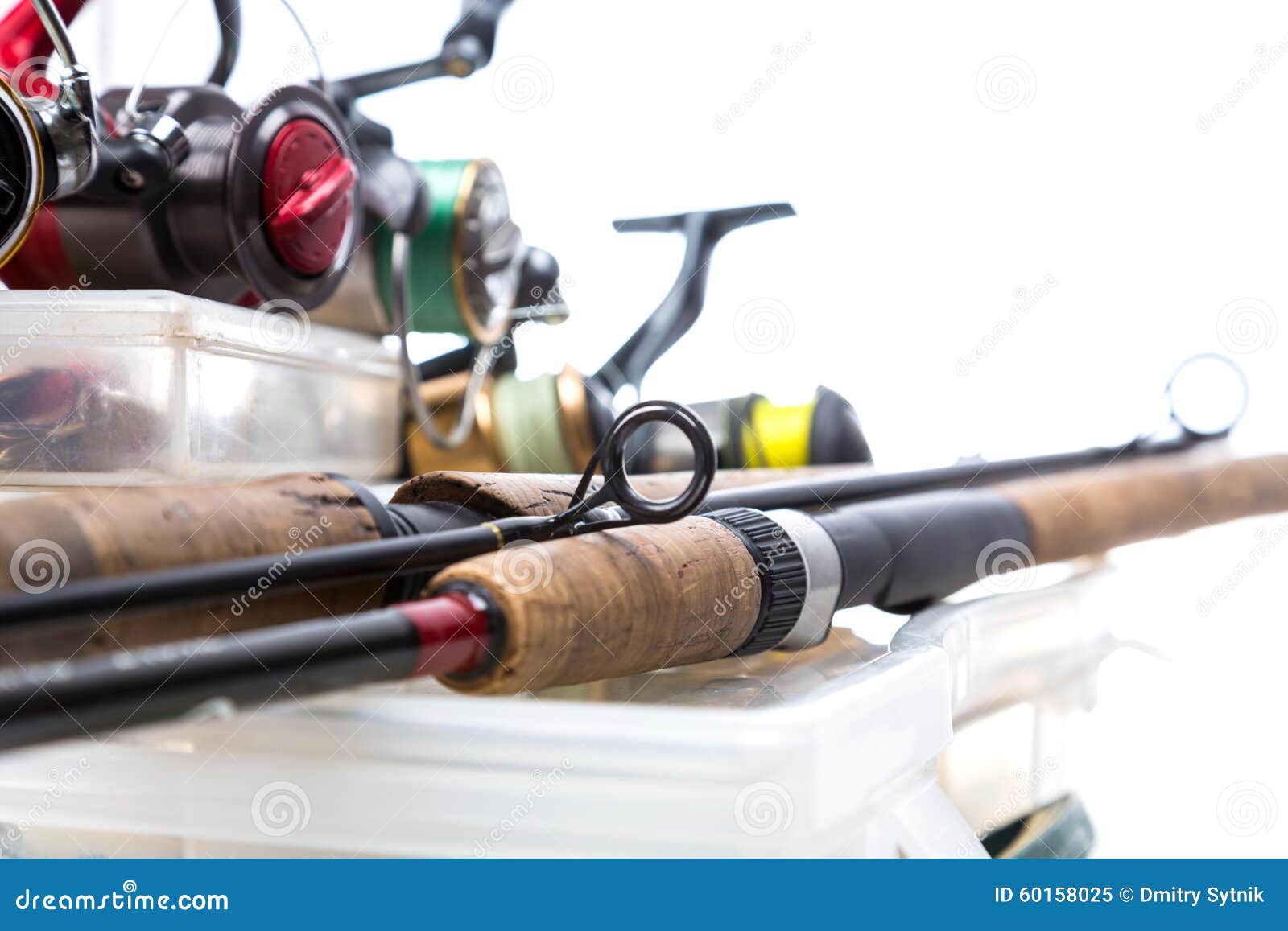 Fishing Reels and Rods on Storage Boxes Stock Image Image of prepare