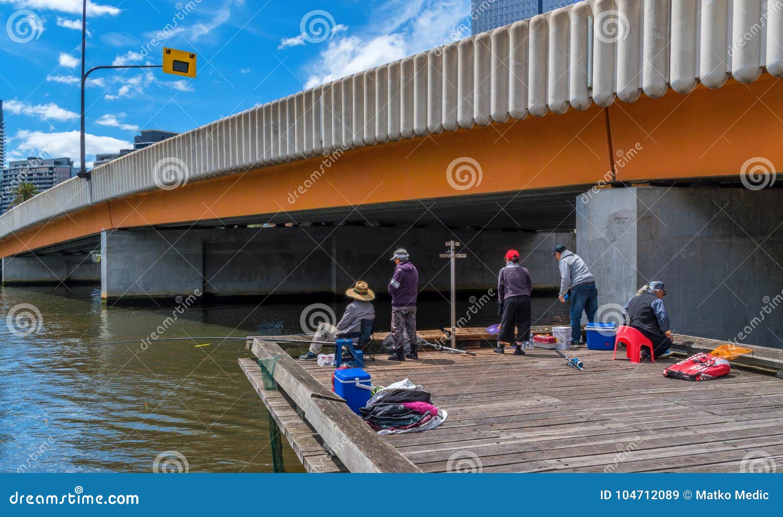Fishing on the river Yarra editorial stock image. Image of district