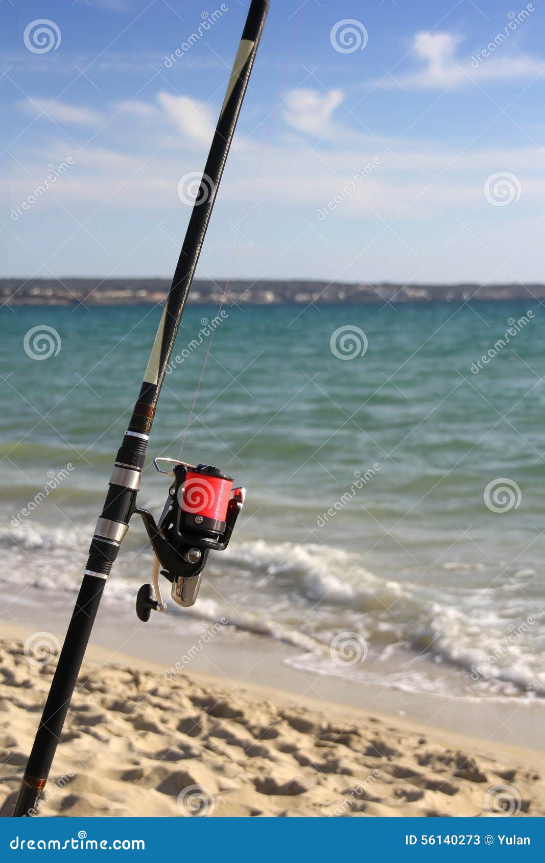 Fishing rod on a beach stock image. Image of fish, line 56140273