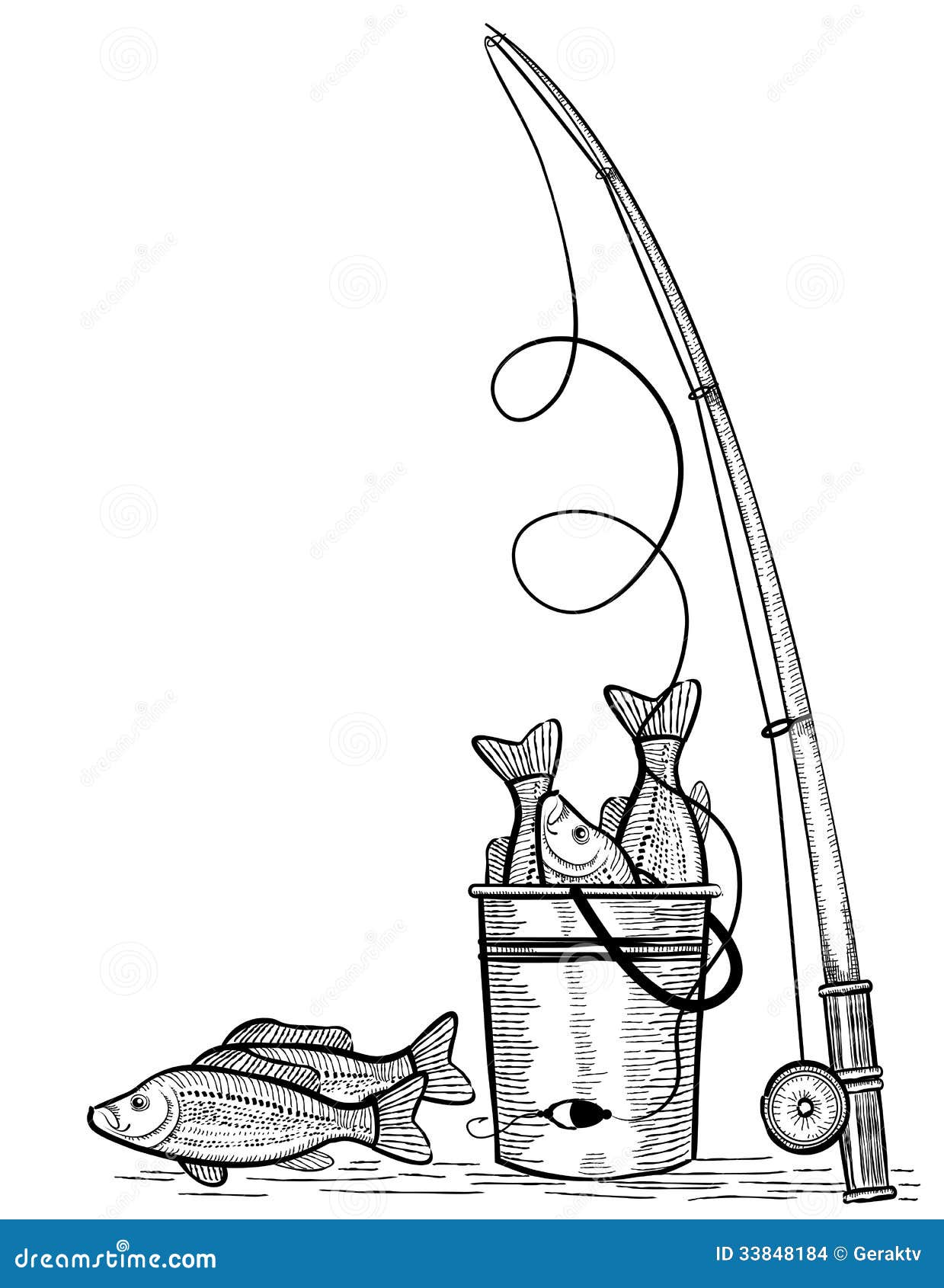 Fishing Rod and Fishes. Vector Black Drawing Illust Stock Vector -  Illustration of fisherman, river: 33848184