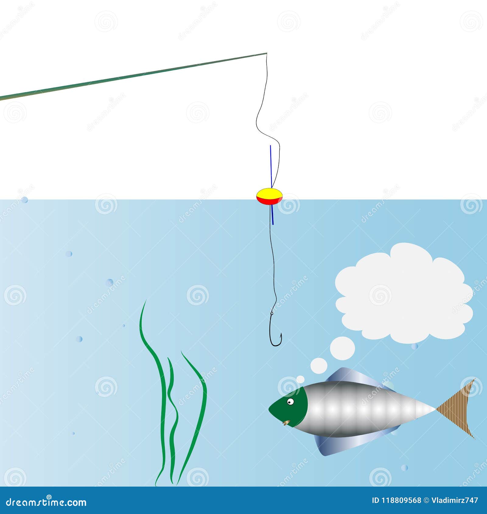 On Fishing. Monologue of Fish Swimming Around the Hook Stock Vector -  Illustration of icon, media: 118809568