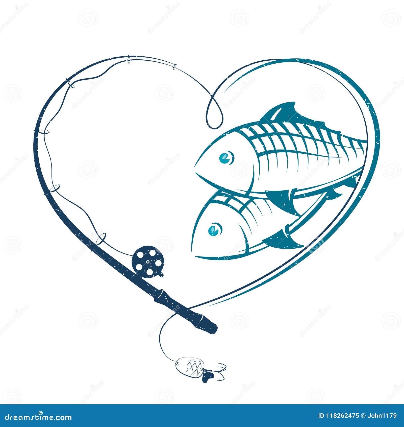 Download Fishing Rod In The Form Of Heart And Fish Stock Vector ...