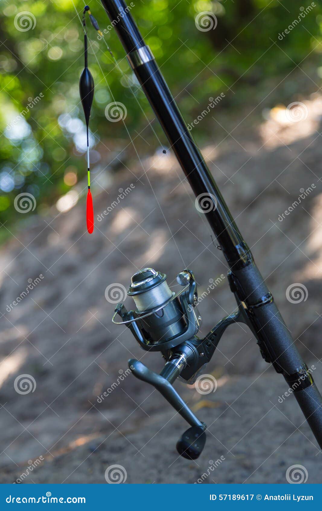 Fishing Rod with Inertialess Reel and Float. Stock Image - Image