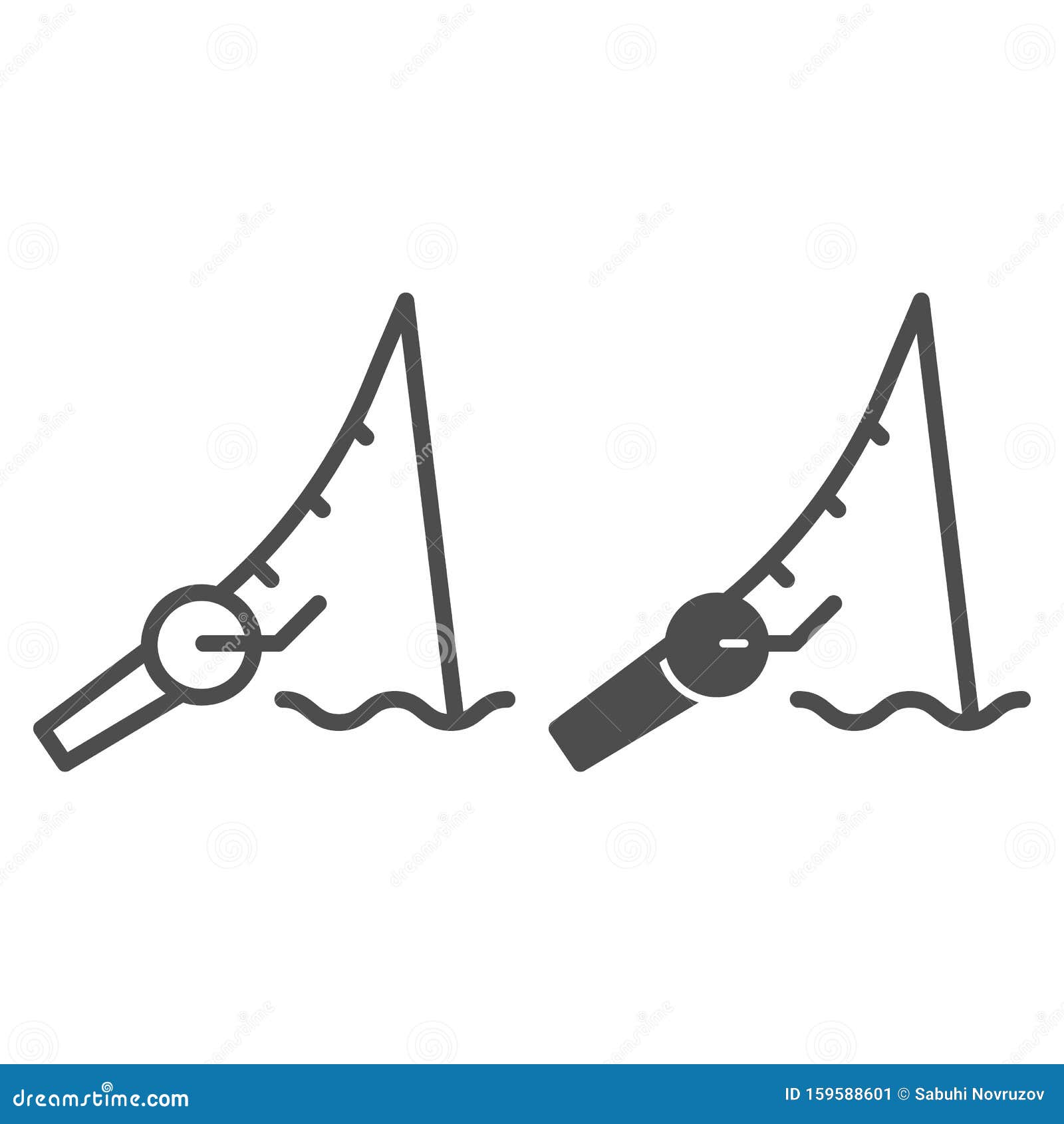 Download Fishing Rod Line And Glyph Icon. Fishing Spinning Vector ...