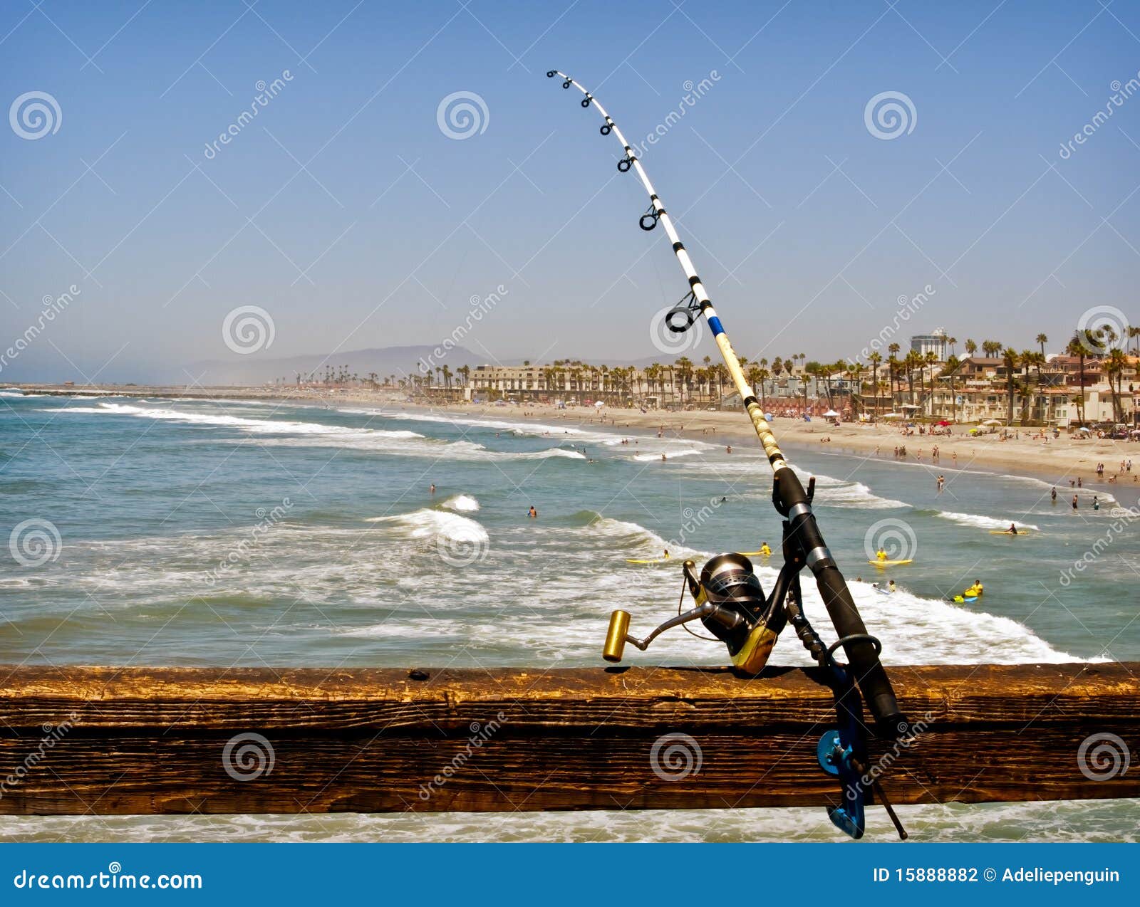 Fishing Rod on an Ocean Pier, California Stock Photo - Image of america,  tourist: 15888882