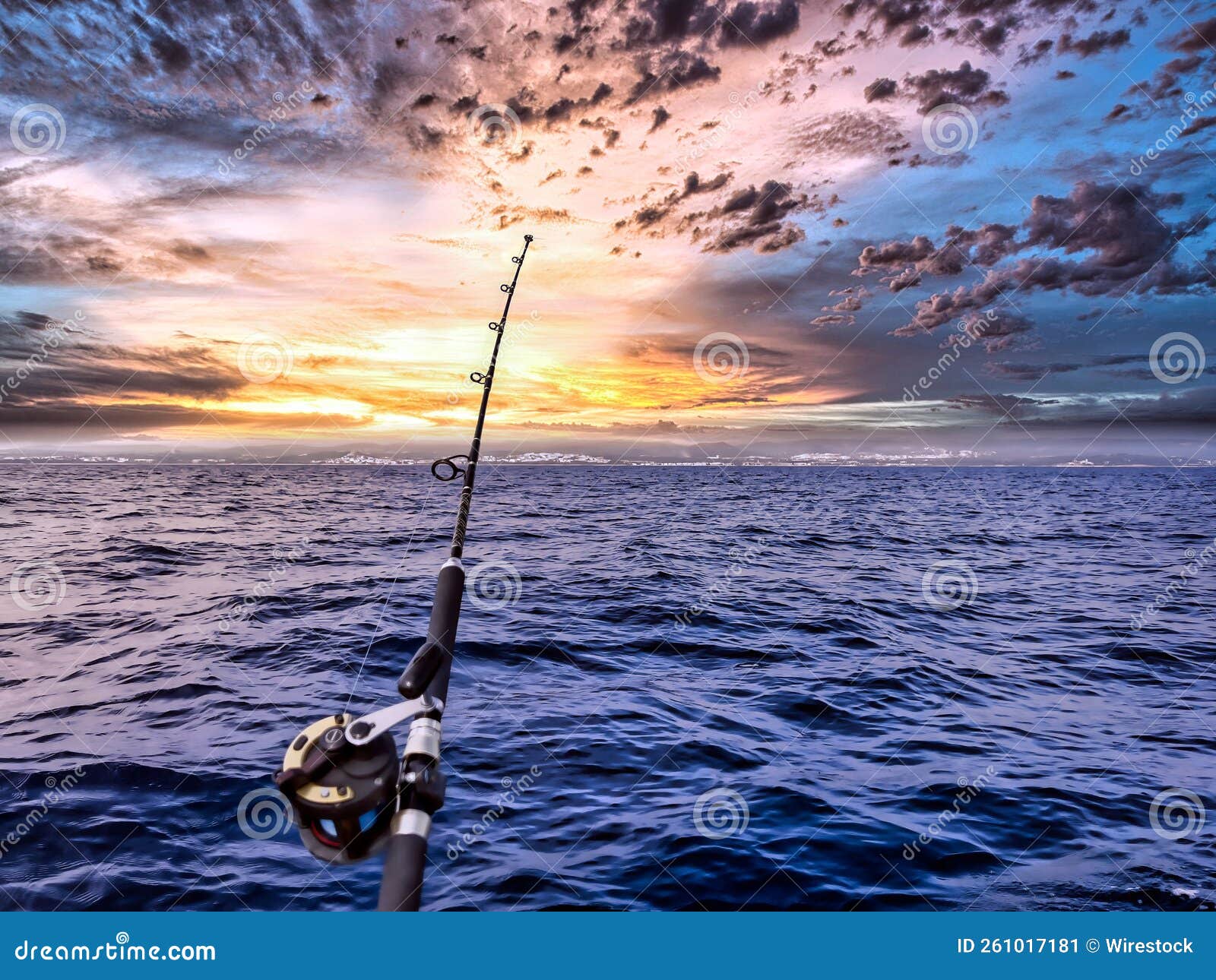 Fishing Rod and Reel Anchored To the Ship Looking for a Big Catching in a  Deep Seascape Offshore Stock Image - Image of offshore, people: 261017181