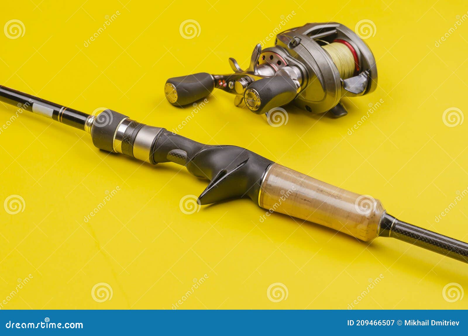 Fishing Rod and Reel on a Yellow Background Stock Image - Image of yellow,  reel: 209466507