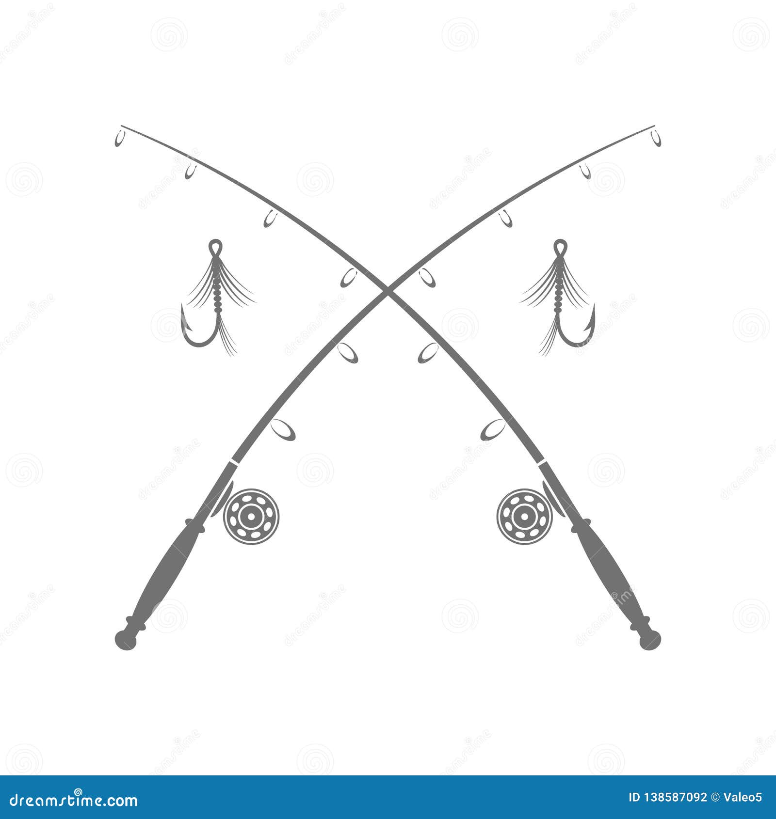 Fishing Rod Silhouette with Fishing Hook Stock Vector
