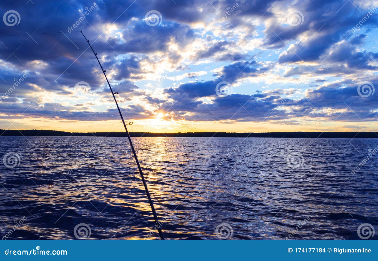 Fishing Rod Silhouette during Sunset. Fishing Pole Against Ocean at Sunset. Fishing  Rod in a Saltwater Boat during Fishery Day InF Stock Photo - Image of  catamaran, catch: 174177184