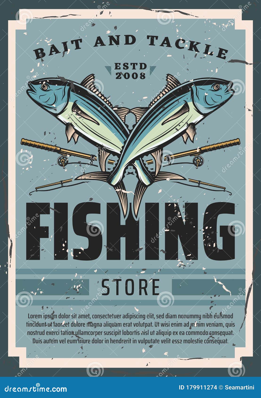 Fishing Rod and Tuna Fish. Fisherman Tackle Poster Stock Vector -  Illustration of equipment, recreation: 179911274