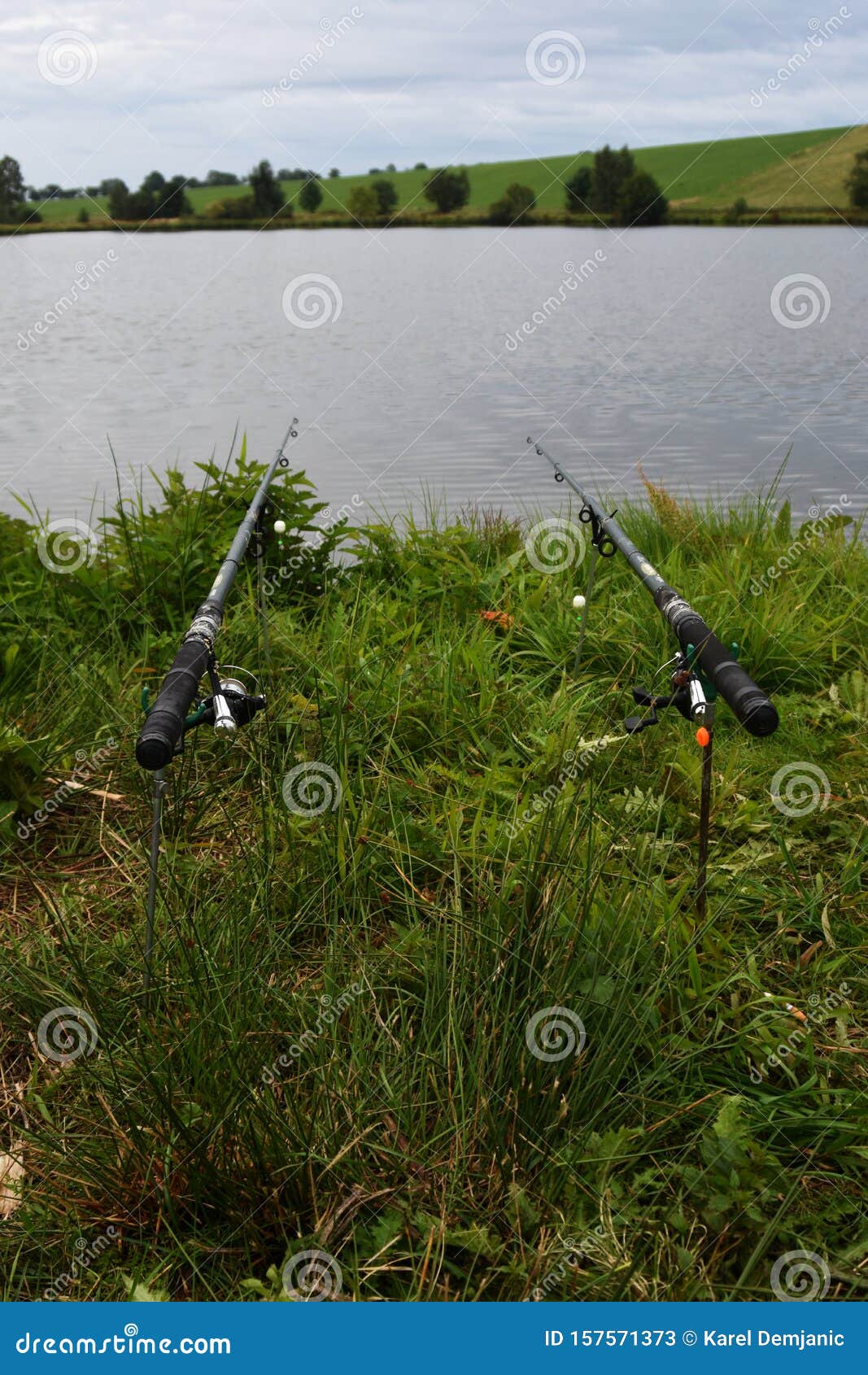 Fishing rods on the holder stock image. Image of reel - 157571373