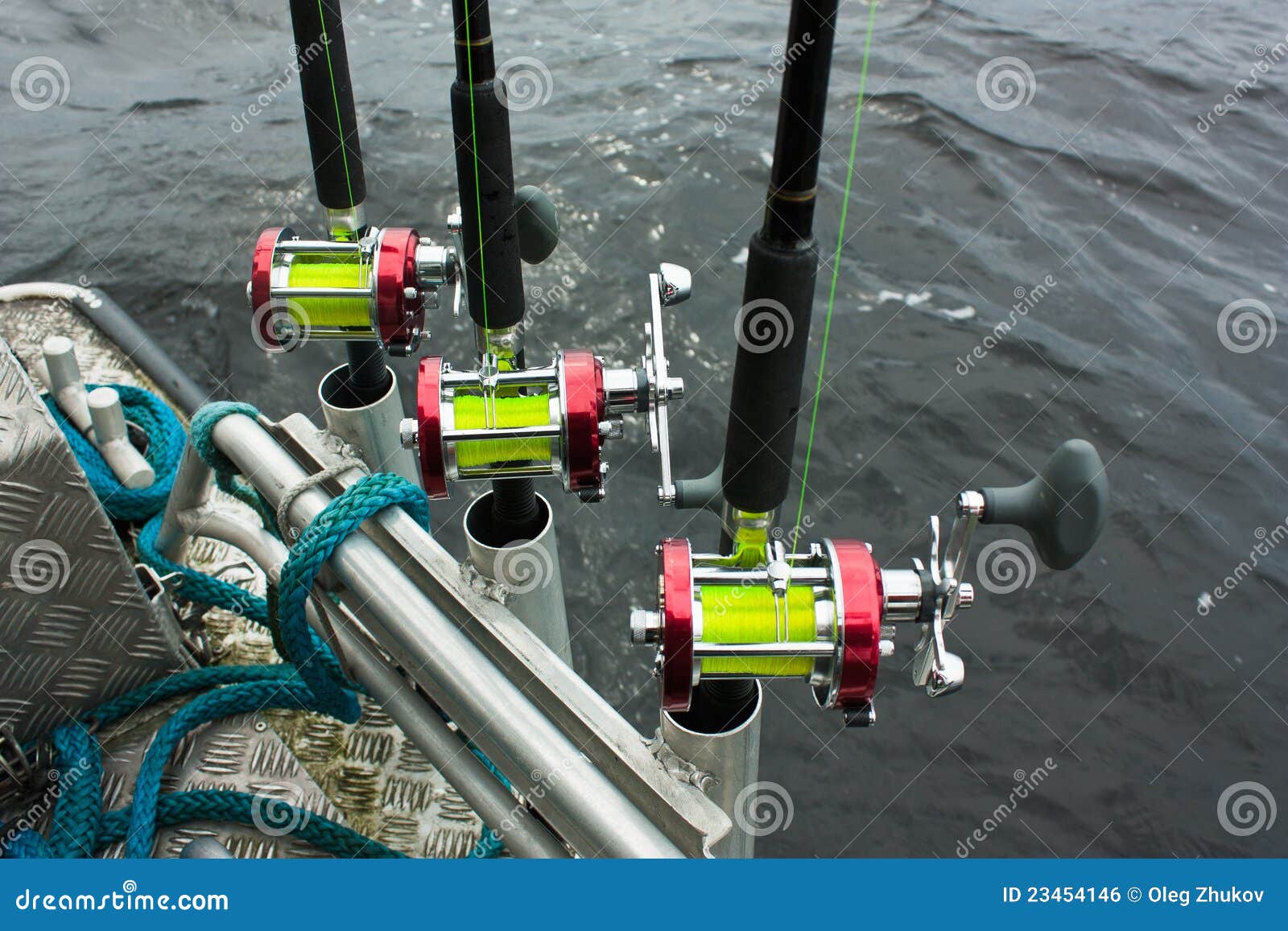 Fishing Rods and Reels with Yellow Fishing Line Stock Photo - Image of  reels, ship: 23454146