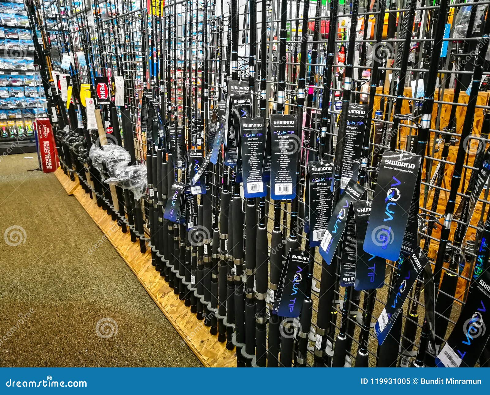 Fishing Rods for Sale at Camping Equipment Retail Store. Editorial Image -  Image of pole, angling: 119931005