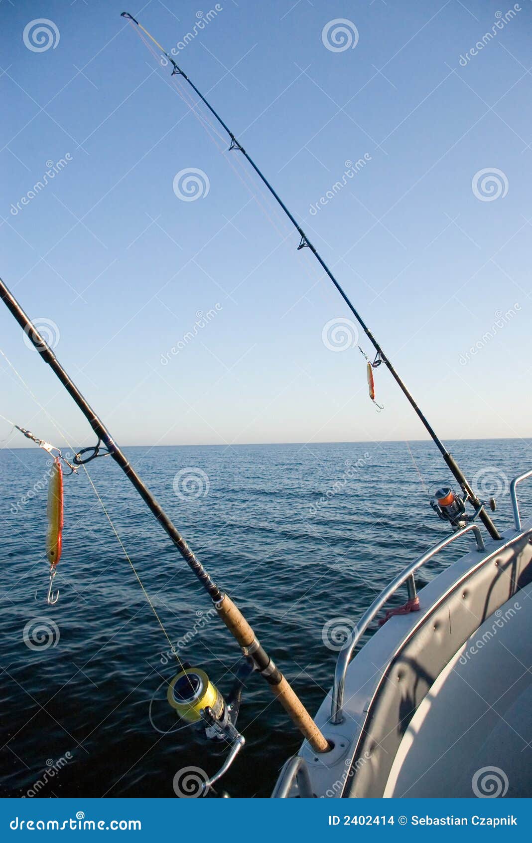 Fishing rods at sea. stock photo. Image of side, accessories 2402414