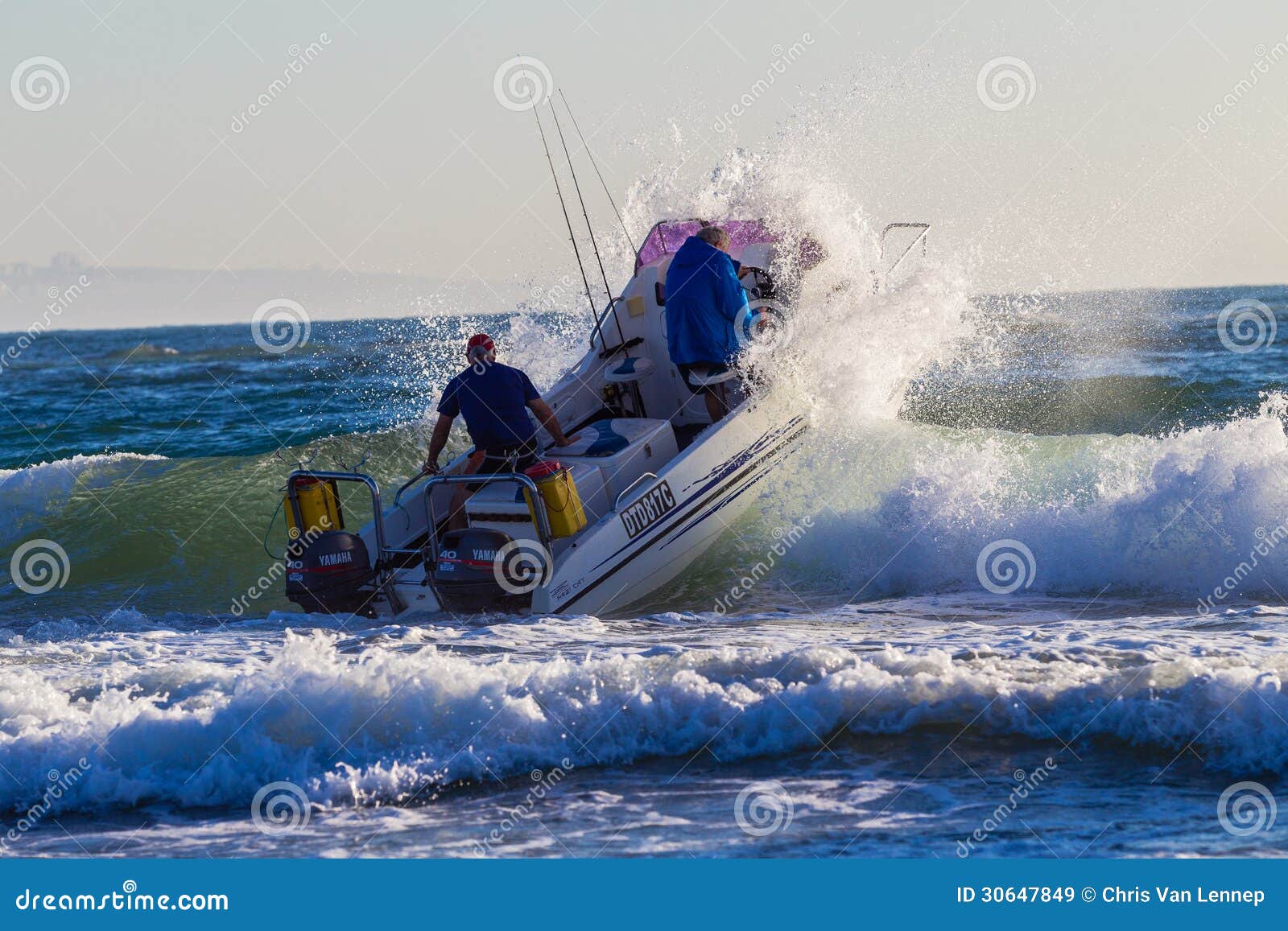 Ski-Boat Crew Launch Wave editorial stock image. Image of 