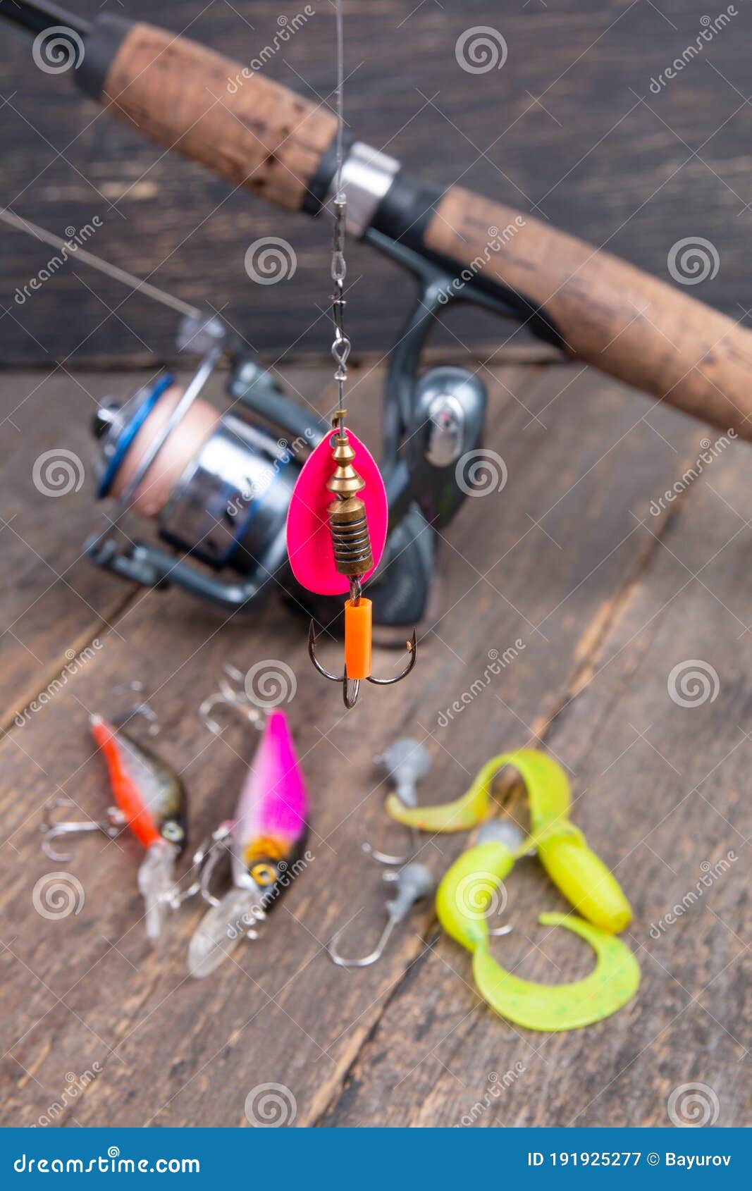 Fishing Spinner Spoon Lure on Fishing Spinning Reel Stock Image Image